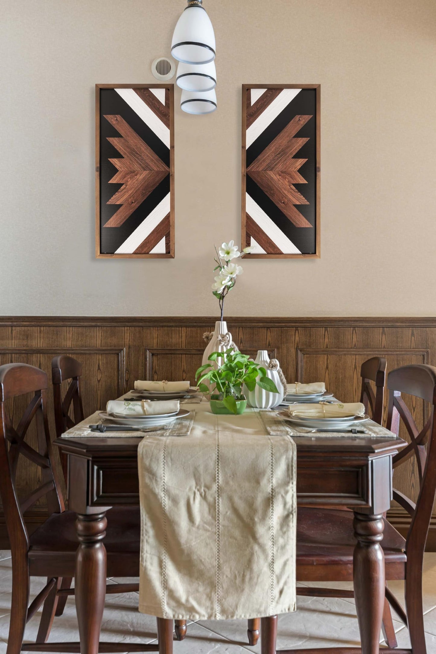 2 Pcs Western Aztec Wall Decor With Wood Framed, 20.9x9.8 Inch Wooden Southwestern Boho Wall Art, Native American Living Room Bedroom Guest Bathroom Rustic Decorations for Home