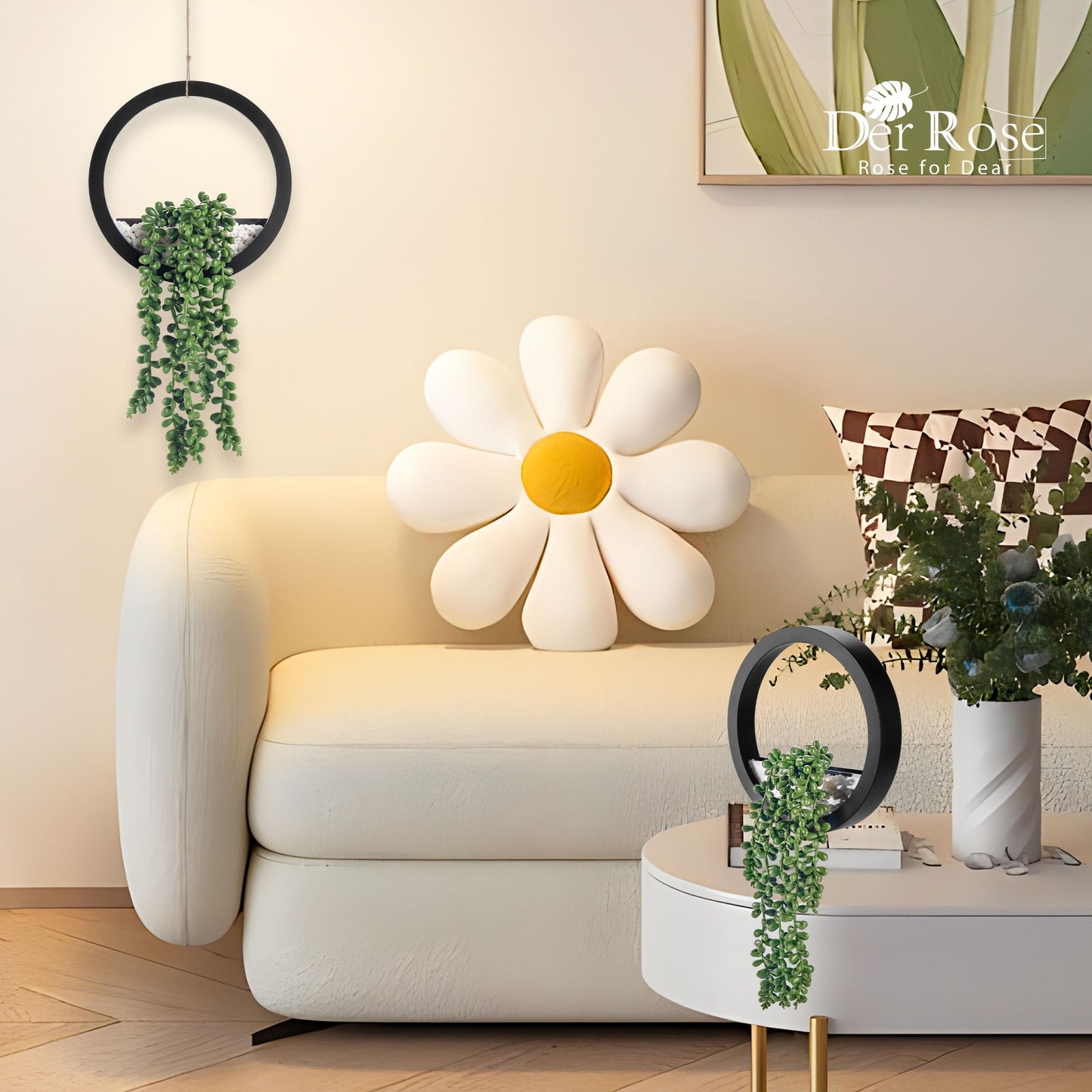 Der Rose 2 Pack Fake Plants Hanging Artificial Succulents Plants in Black Pots