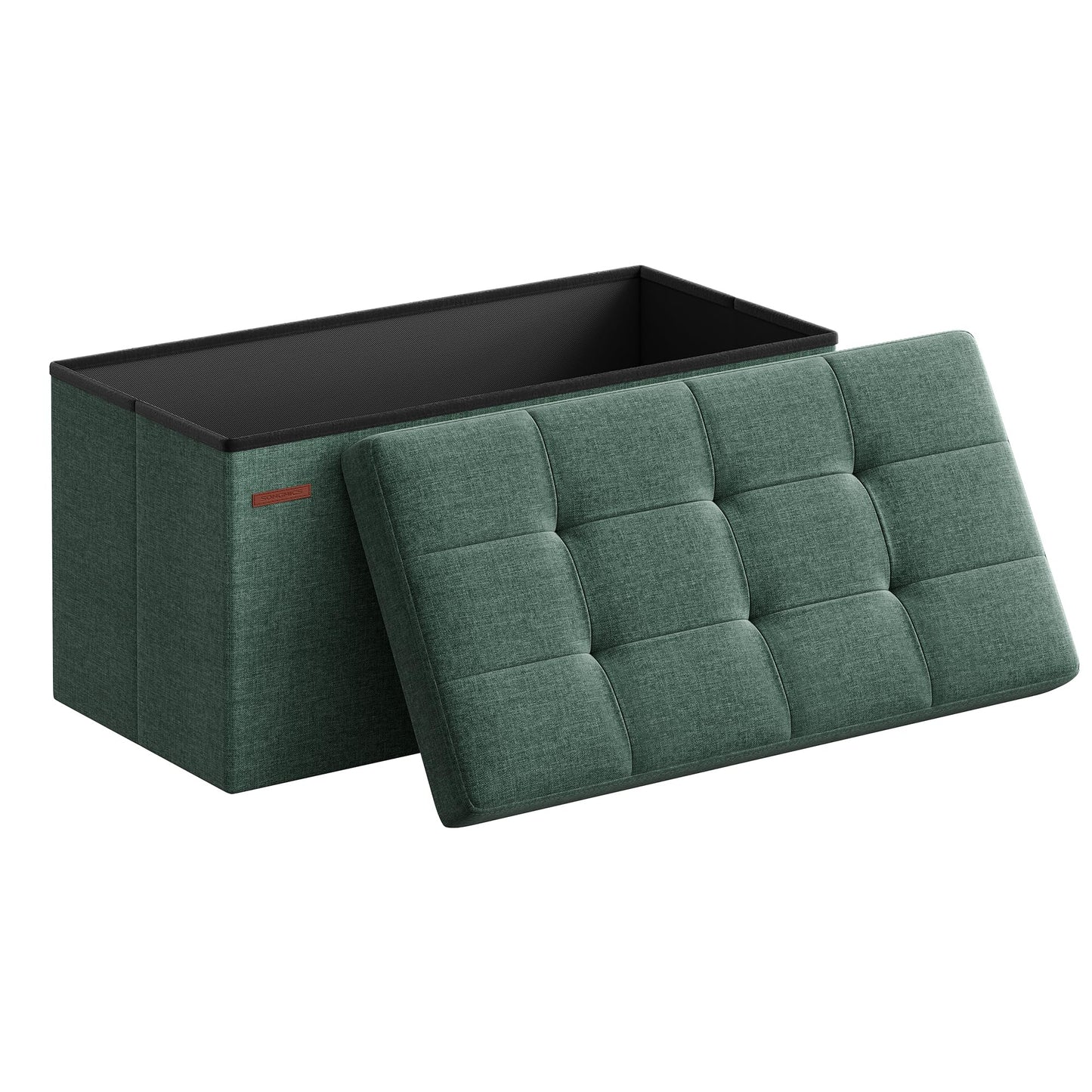 SONGMICS MAZIE Collection - 43 Inches Folding Storage Ottoman Bench, Ottoman Foot Rest, End of Bed Bench, Storage Chest, Load 660 lb, for Living Room, Bedroom, Entryway, Midnight Blue ULSF77IN