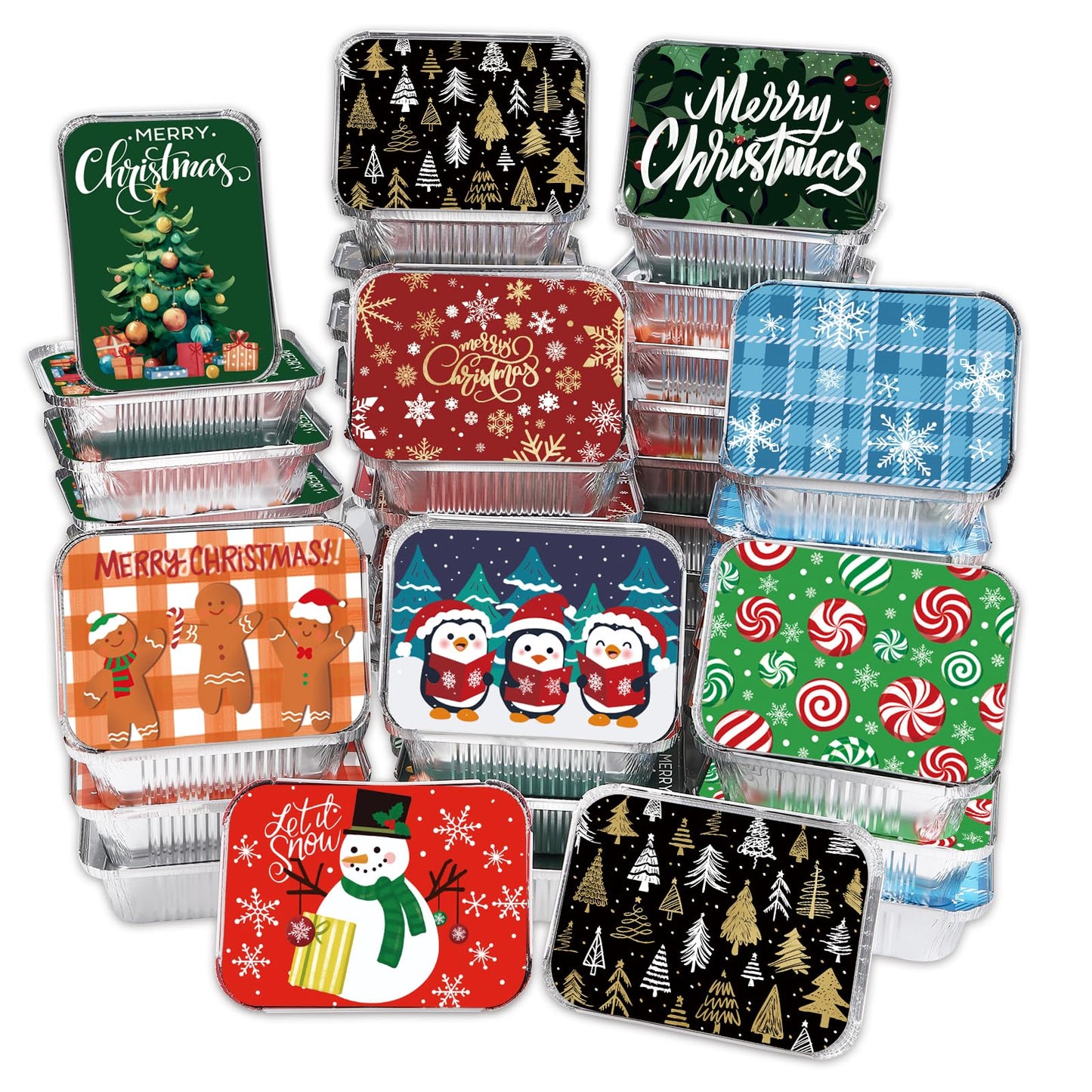 36PCS Thanksgiving Food Containers 9 Styles Fall Foil storage Containers with Lids Aluminum Disposable Leftover Cookie Tin Pans for Holiday Gift Giving Party Supplies