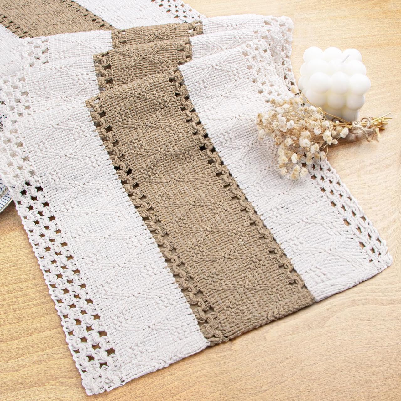 FEXIA Boho Table Runner for Fall Home Decor with Tassels 72 Inches Long Farmhouse Rustic Table Runner (12x72 Inches)