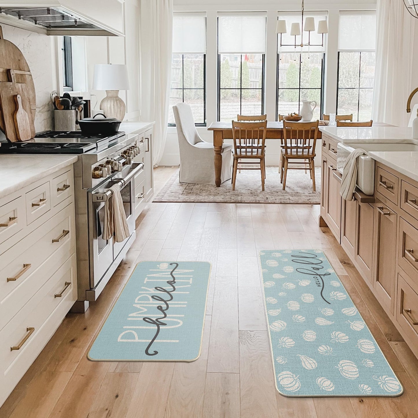 Artoid Mode Orange Hello Pumpkin Fall Kitchen Mats Set of 2, Autumn Home Decor Low-Profile Kitchen Rugs for Floor - 17x29 and 17x47 Inch