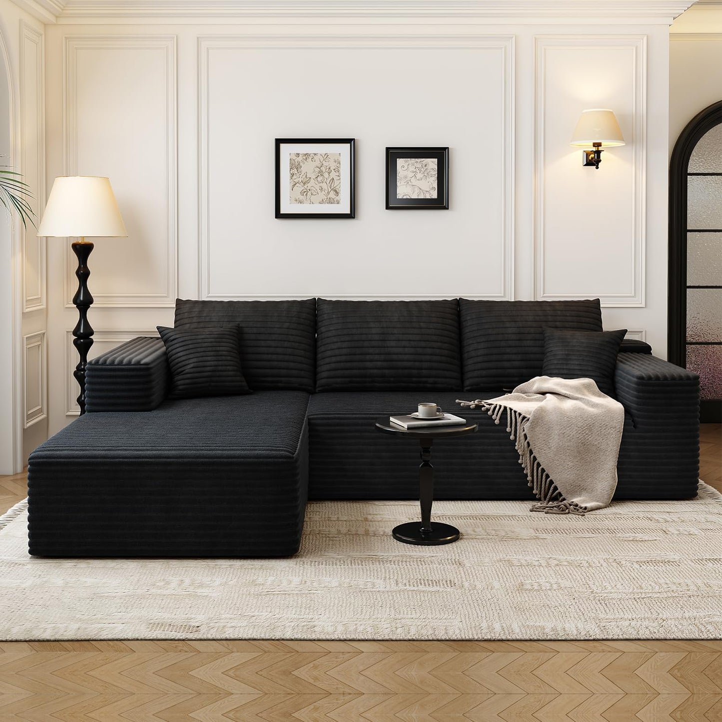 107.5" Cloud Modular Sectional Sofa with 1 Ottoman,Modern Minimalist Upholstered Couches, Comfort U Shaped Sofa for Living Room,Deep Seat Corner Couch,No Assembly Required (Black,Left Facing Chaise)