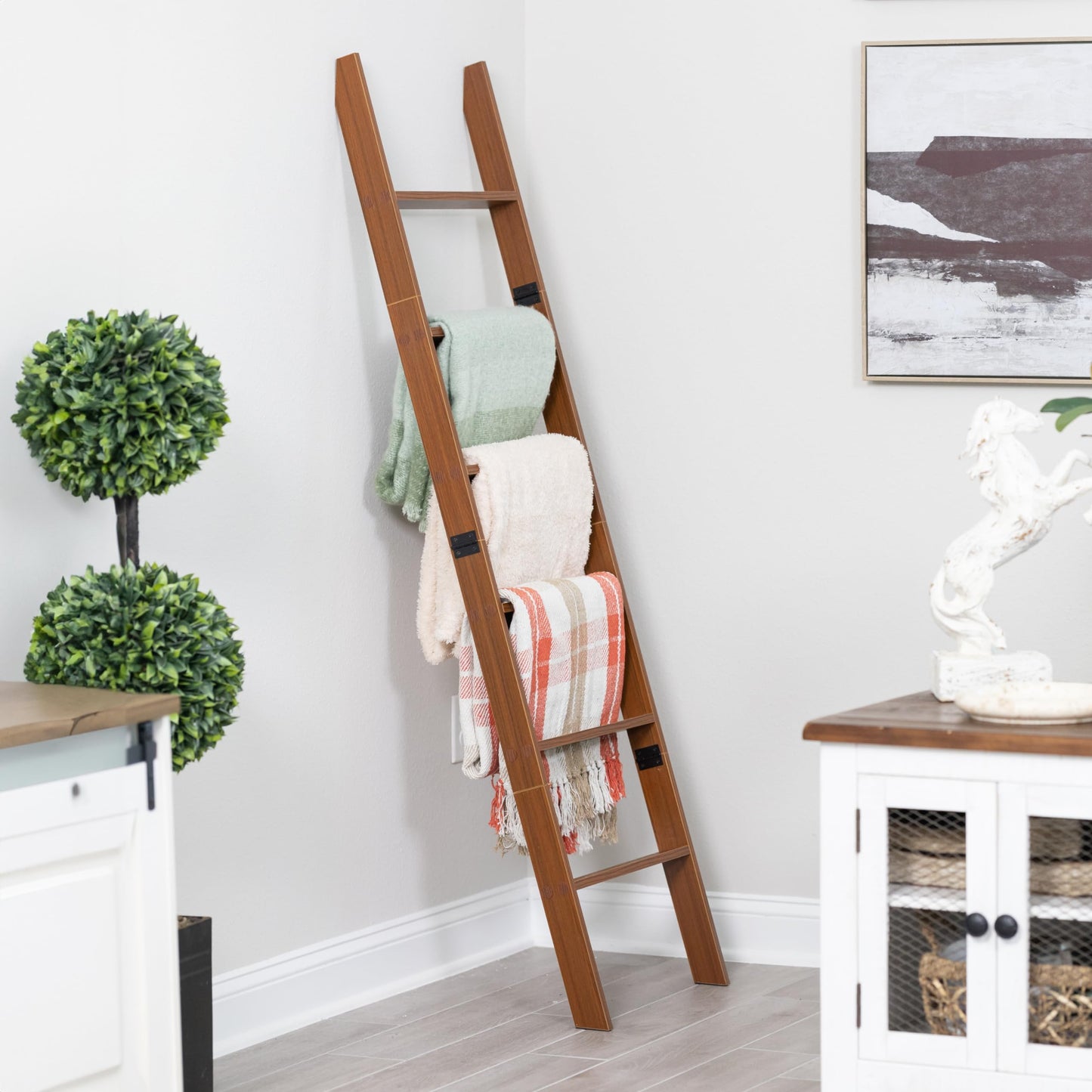 Rustic Decorative Farmhouse Blanket Storage, Quilt Rack, Ladder Shelf, Easy Assembly
