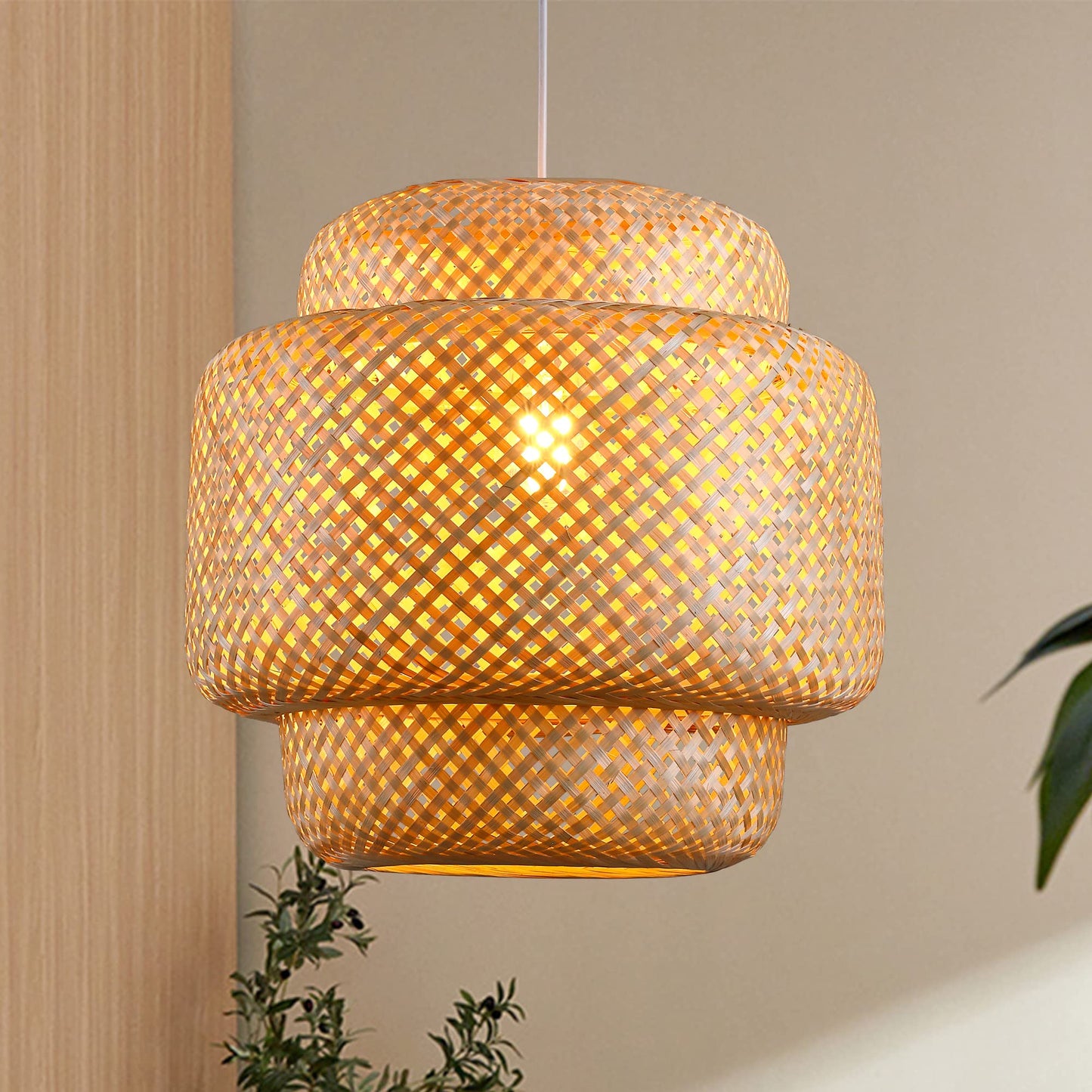 Rattan Pendant Lights, Large Wicker Chandelier Hand-Woven Boho Pendant Light Rattan Basket Hanging Light