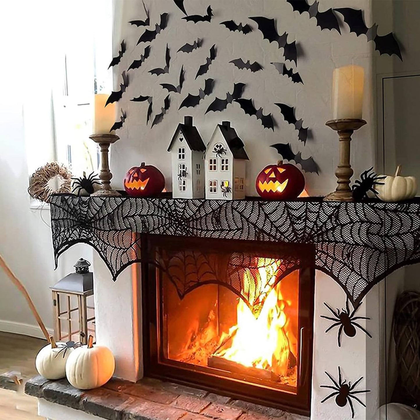 Halloween Table Cloth, Black Spider Web Lace Tablecloth for Rectangle Tables, Gothic Halloween Decor for Masquerade, Scary Movie Nights, Dinner Party Table Decorations 60 x 71 inch