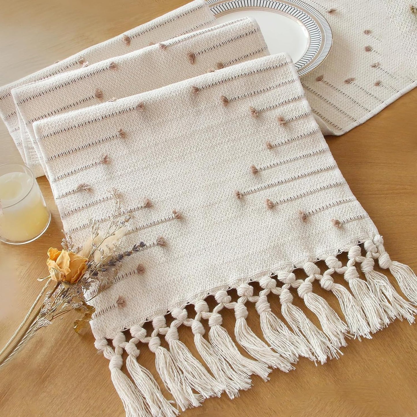 FEXIA Boho Table Runner for Fall Home Decor with Tassels 72 Inches Long Farmhouse Rustic Table Runner (12x72 Inches)