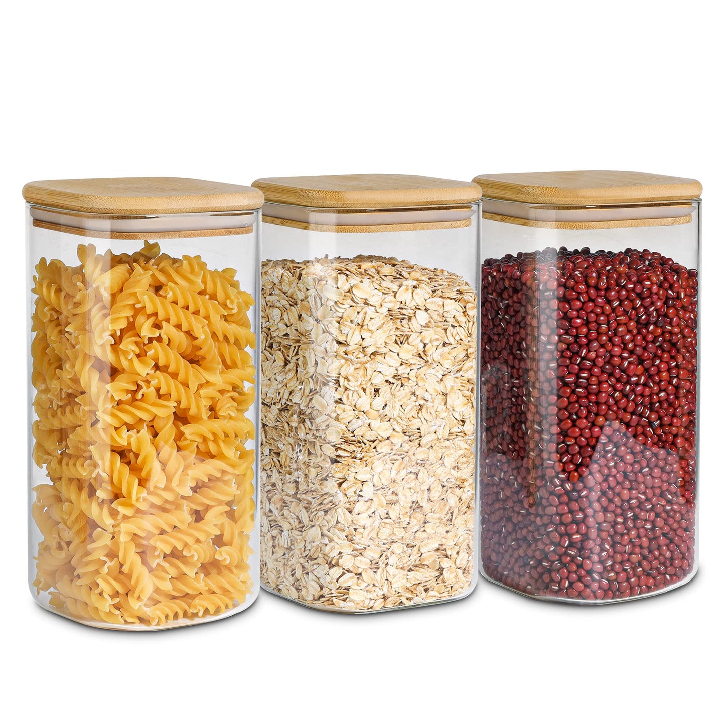 ComSaf Airtight Glass Storage Canister with Lids (24oz/37oz/51oz) Set of 6, Clear Food Storage Container Kitchen Pantry Storage Jar, Glass Jars for Flour Cereal Sugar Tea Coffee Beans Snacks, Square