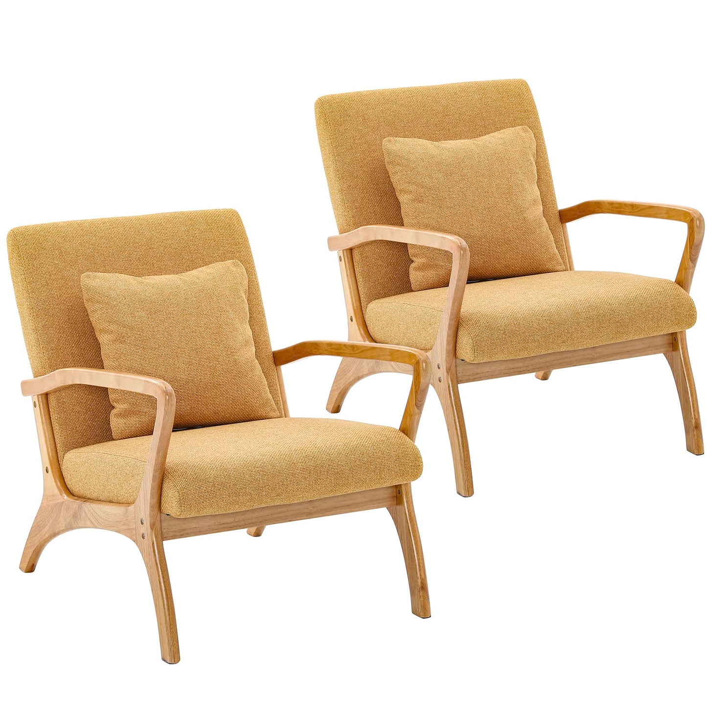 ELUCHANG Mid-Century Modern Accent Chair With Lumbar Pillow, Upholstered Armchair