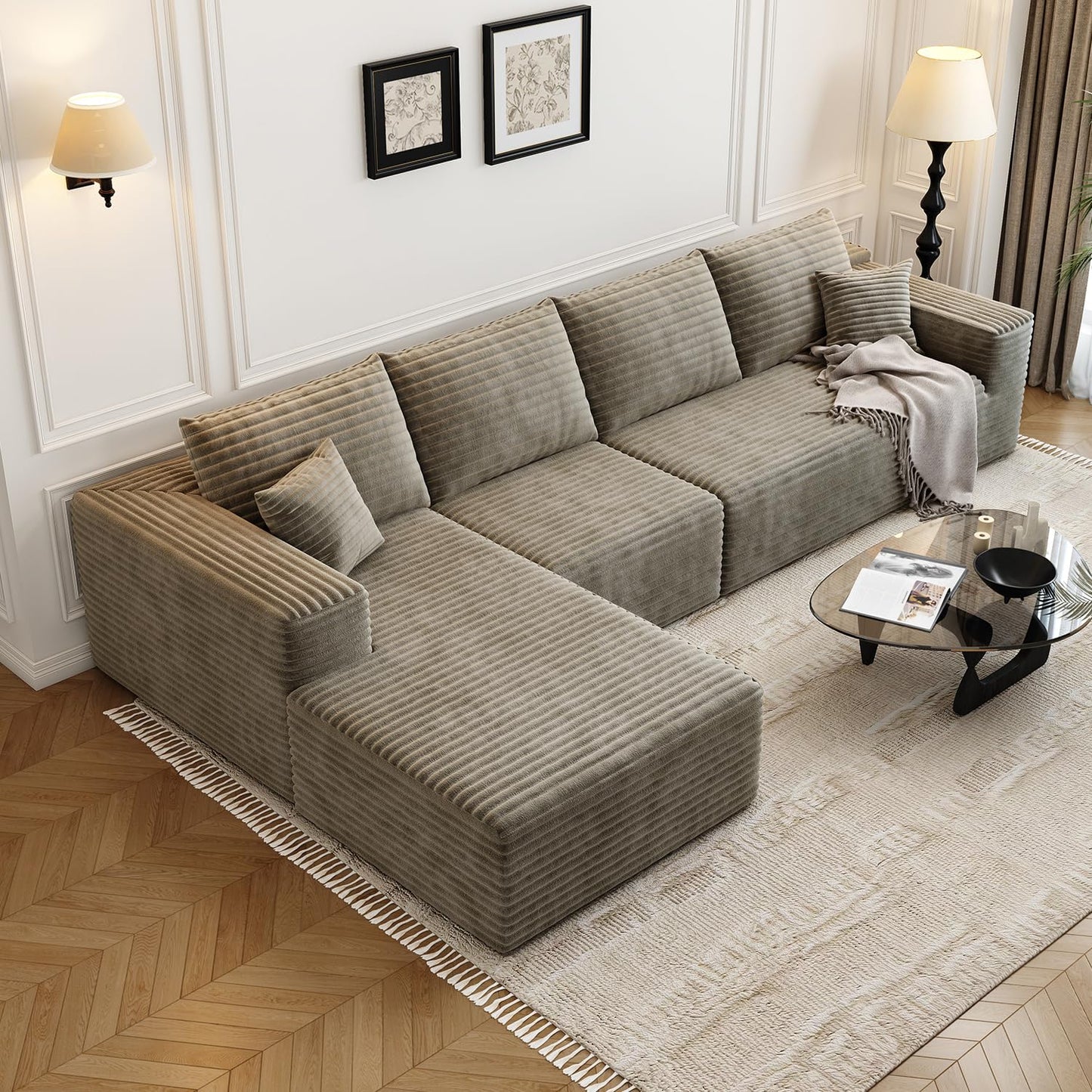 107.5" Cloud Modular Sectional Sofa with 1 Ottoman,Modern Minimalist Upholstered Couches, Comfort U Shaped Sofa for Living Room,Deep Seat Corner Couch,No Assembly Required (Black,Left Facing Chaise)