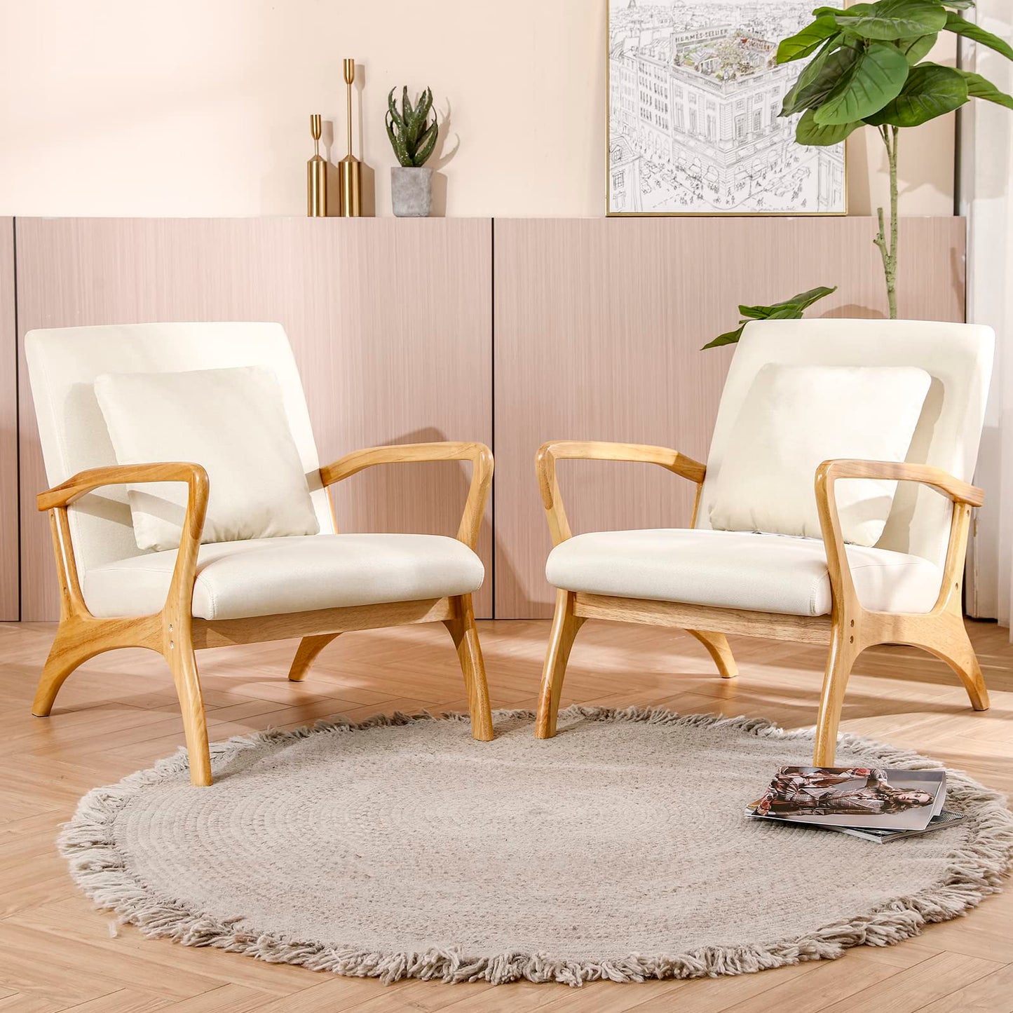 ELUCHANG Mid-Century Modern Accent Chair With Lumbar Pillow, Upholstered Armchair