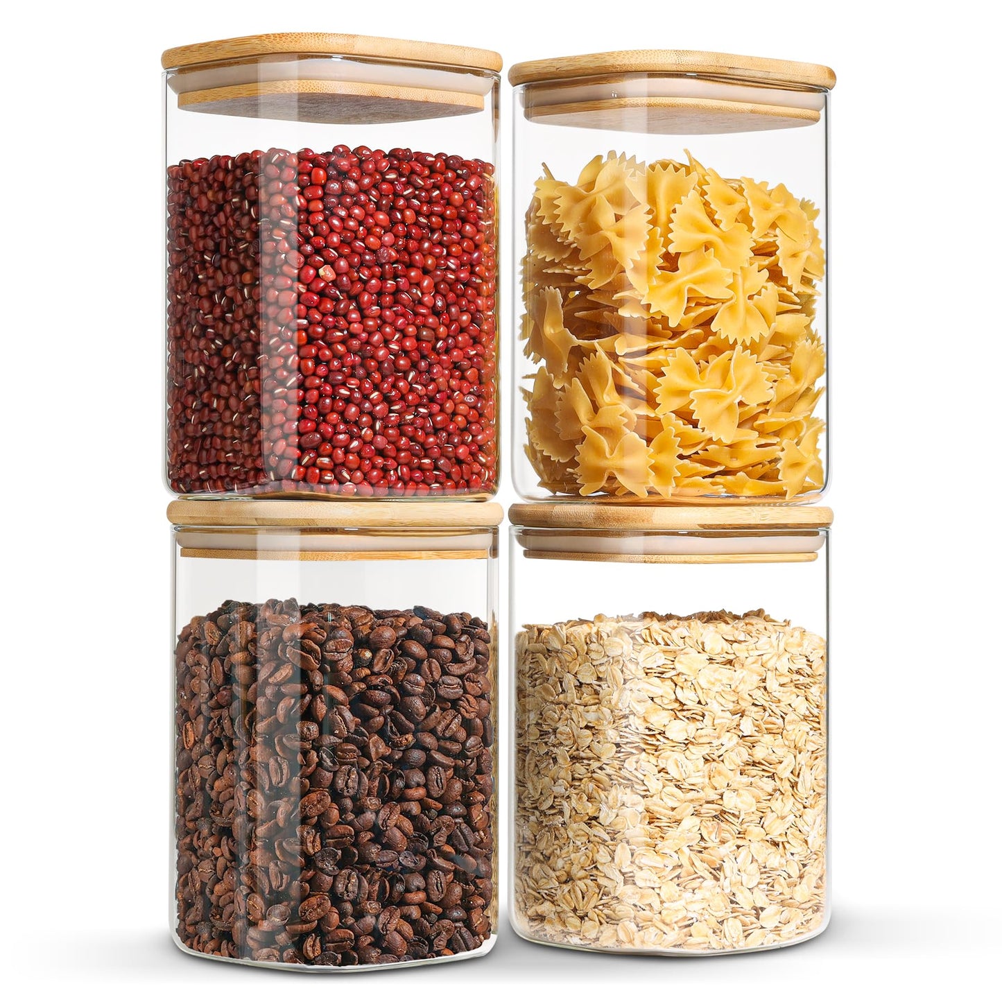 ComSaf Airtight Glass Storage Canister with Lids (24oz/37oz/51oz) Set of 6, Clear Food Storage Container Kitchen Pantry Storage Jar, Glass Jars for Flour Cereal Sugar Tea Coffee Beans Snacks, Square