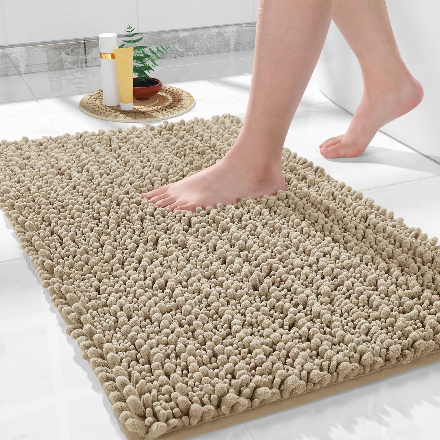 Yimobra Bathroom Rugs Non Slip Washable 32x20 Inch - Ultra Soft Absorbent Chenille Bath Mat, Quick Dry Shaggy Floor Carpet for Tub Shower