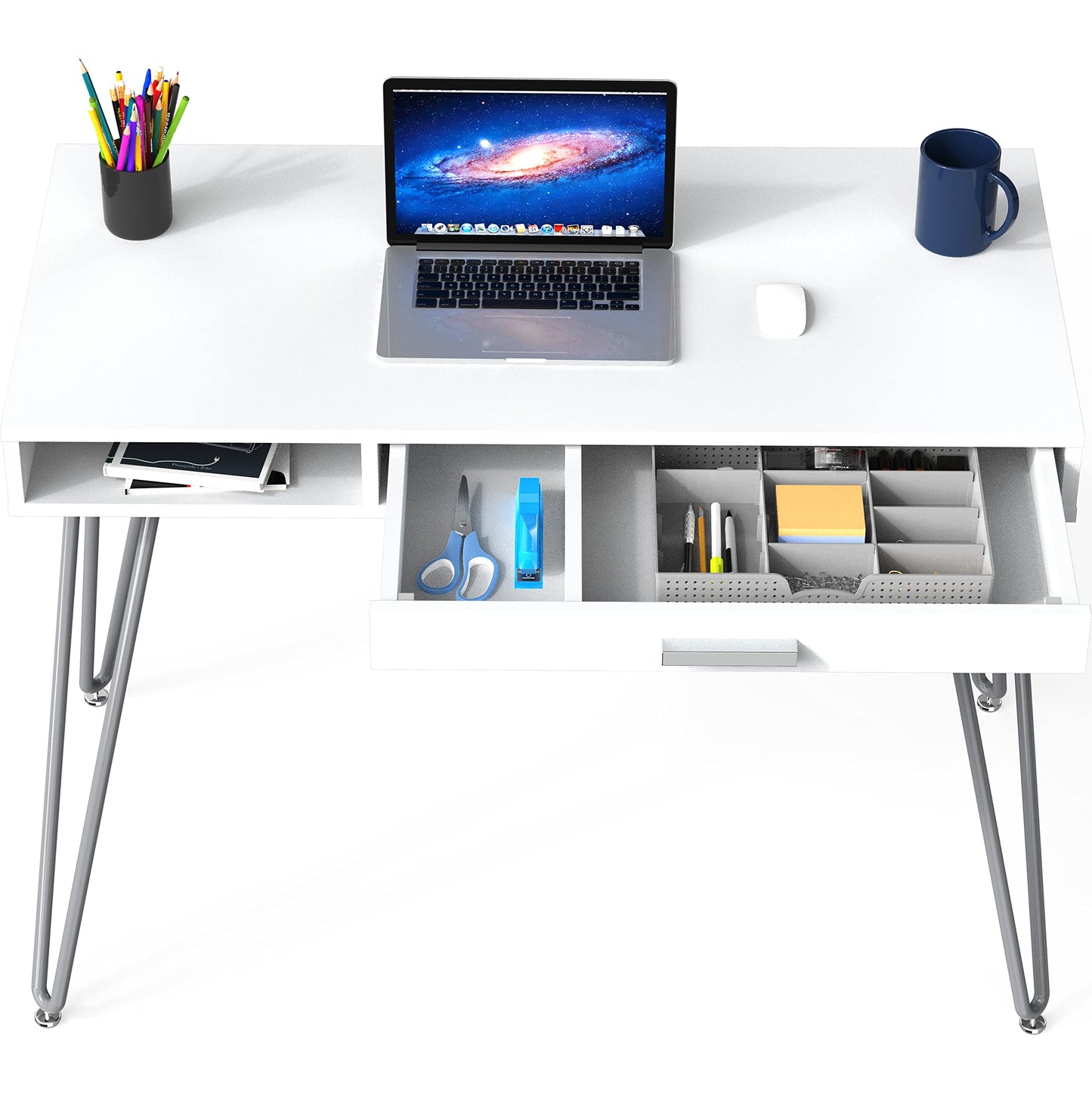 SHW Home Office Computer Hairpin Leg Desk with Drawer, Rustic Brown