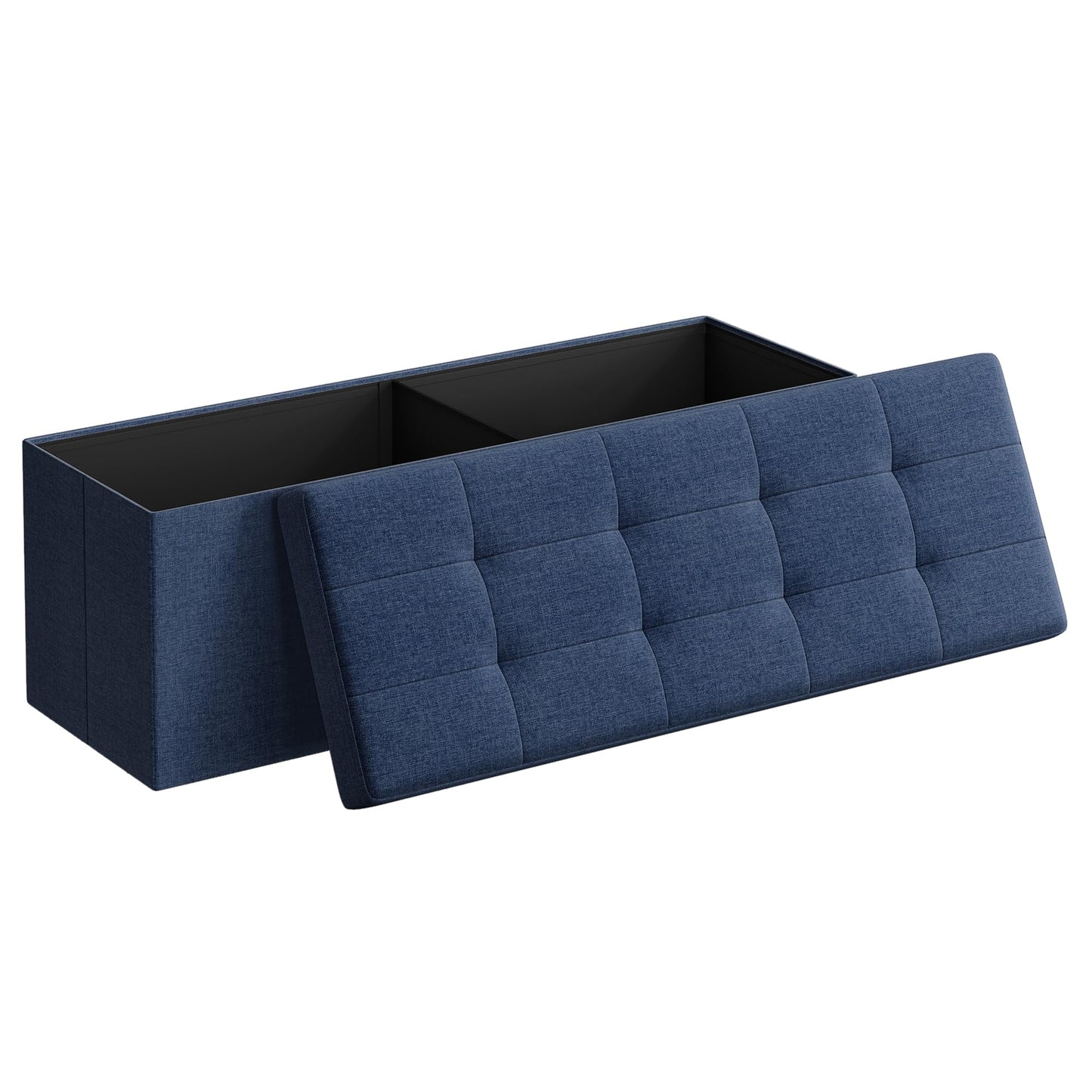 SONGMICS MAZIE Collection - 43 Inches Folding Storage Ottoman Bench, Ottoman Foot Rest, End of Bed Bench, Storage Chest, Load 660 lb, for Living Room, Bedroom, Entryway, Midnight Blue ULSF77IN