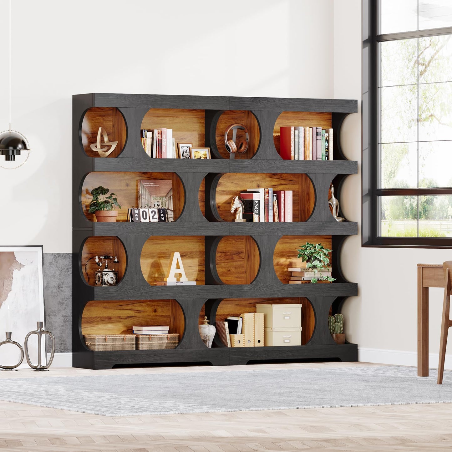 71"Tall Bookcase, 4-Tier S-Shaped Bookshelf, Wood Decorative Storage Shelving, Modern Freestanding Display Shelves