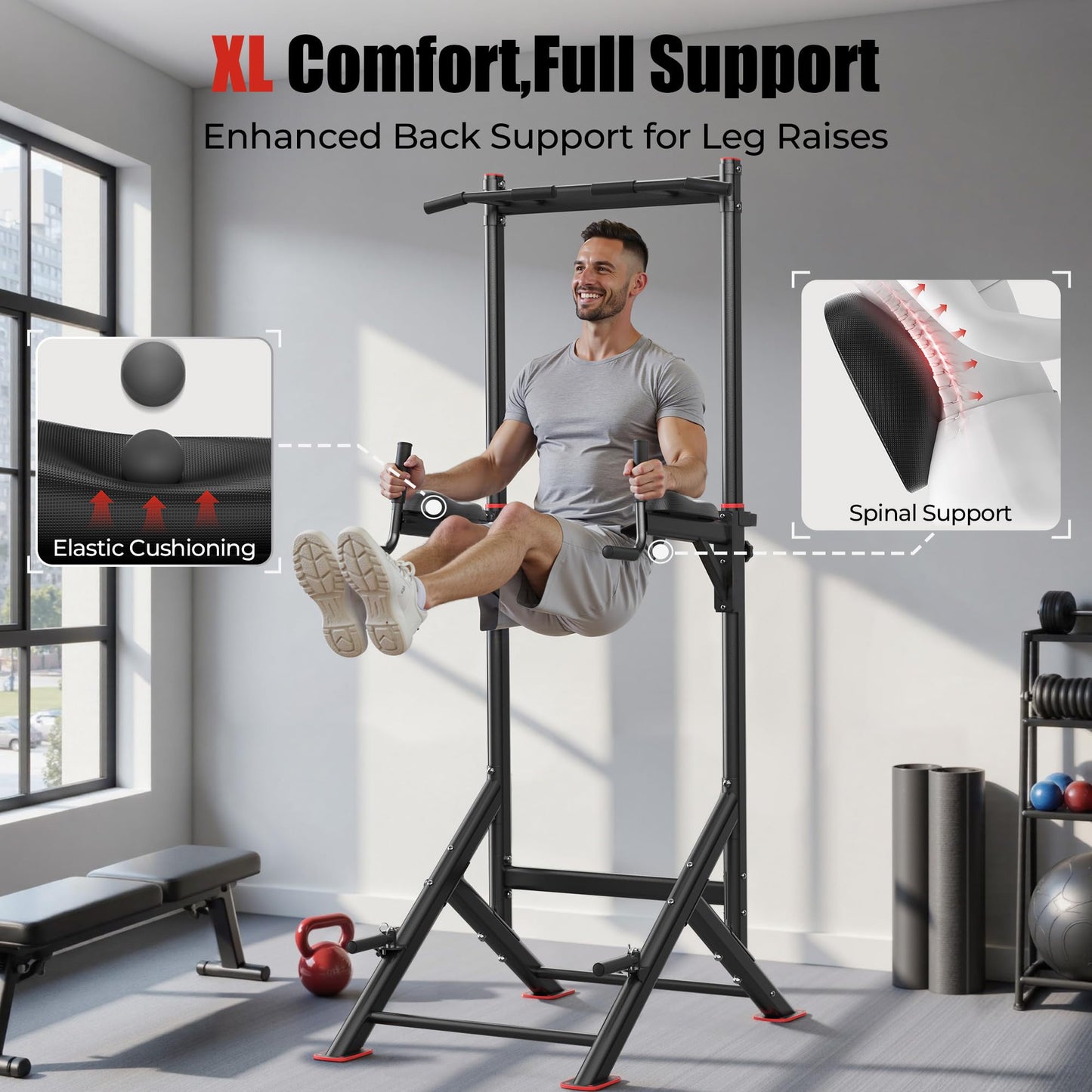 Sportsroyals Power Tower Pull Up Dip Station Assistive Trainer Multi-Function Home Gym Strength Training Fitness Equipment 440LBS
