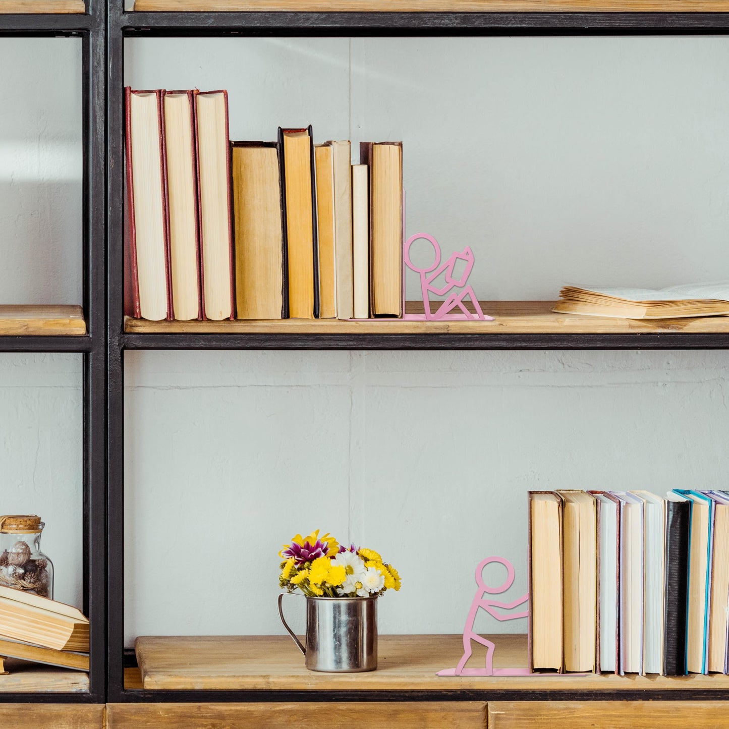 Bookends Decorative Metal Unique Office Desk Bookends Cute Book Ends Reading Decor Bookshelf Decor for Office School Library Bedroom