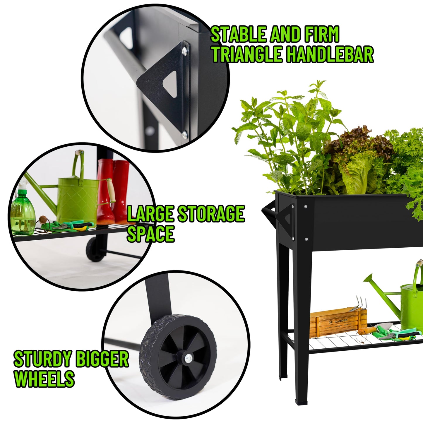 Elevate Tall Raised Garden Bed 32" Outdoor with Wheels & Shelf for Mobility, 400LBS Capacity, Anti-Rust Steel Planter Box for Vegetables/Herbs, Patio-Balcony-Backyard