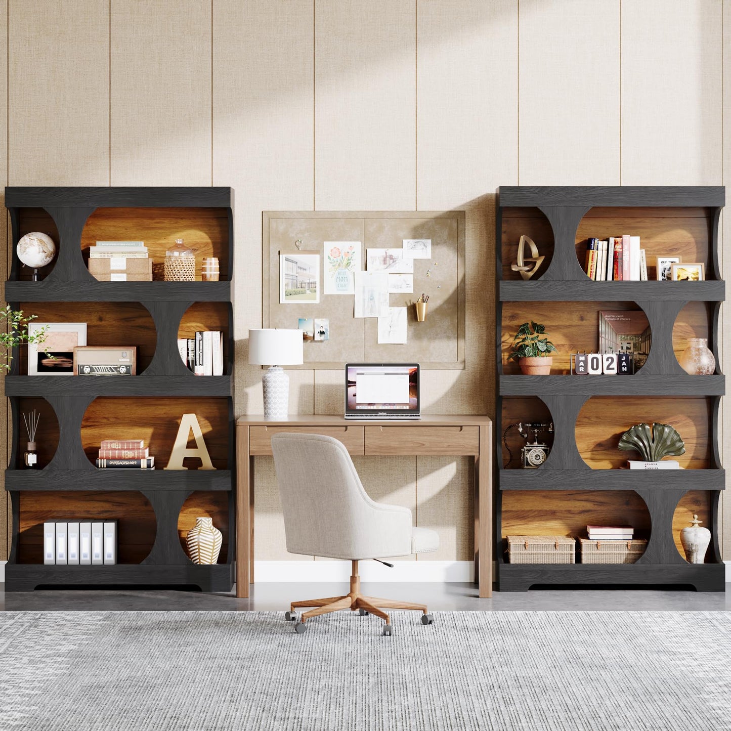 71"Tall Bookcase, 4-Tier S-Shaped Bookshelf, Wood Decorative Storage Shelving, Modern Freestanding Display Shelves