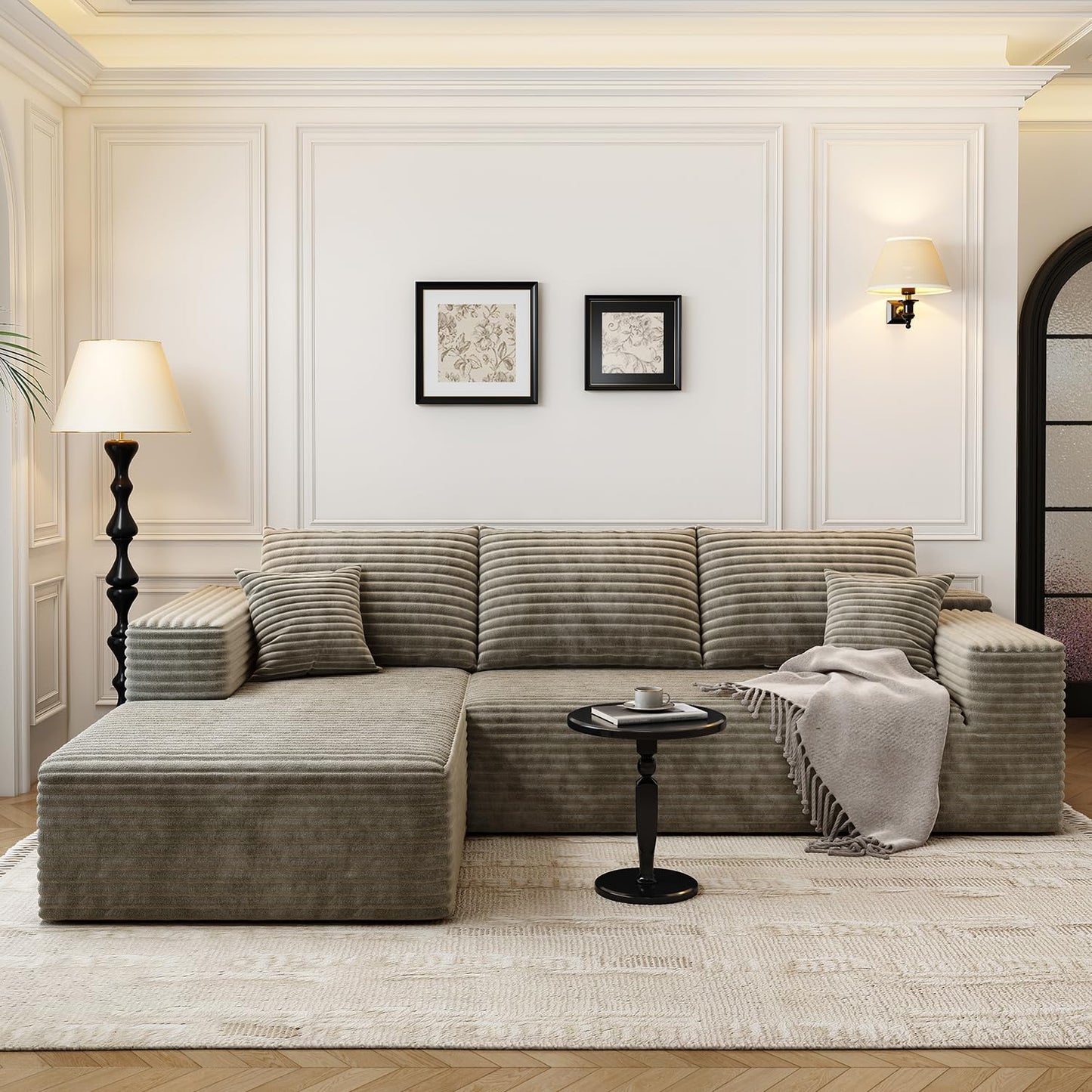 107.5" Cloud Modular Sectional Sofa with 1 Ottoman,Modern Minimalist Upholstered Couches, Comfort U Shaped Sofa for Living Room,Deep Seat Corner Couch,No Assembly Required (Black,Left Facing Chaise)