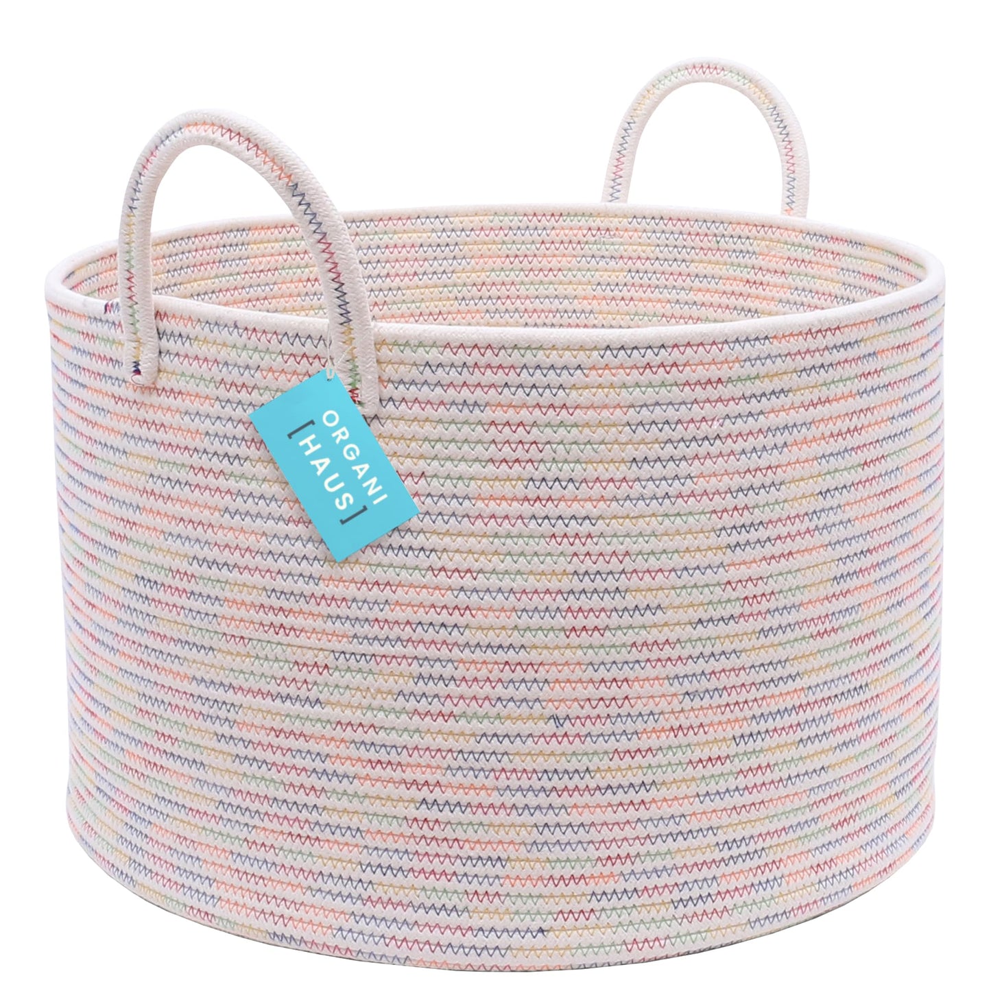 OrganiHaus Large Blanket Basket for Living Room 20x13, Rainbow Rope Basket for Classroom Organization, Toy Storage Basket, Woven Kids Laundry Basket