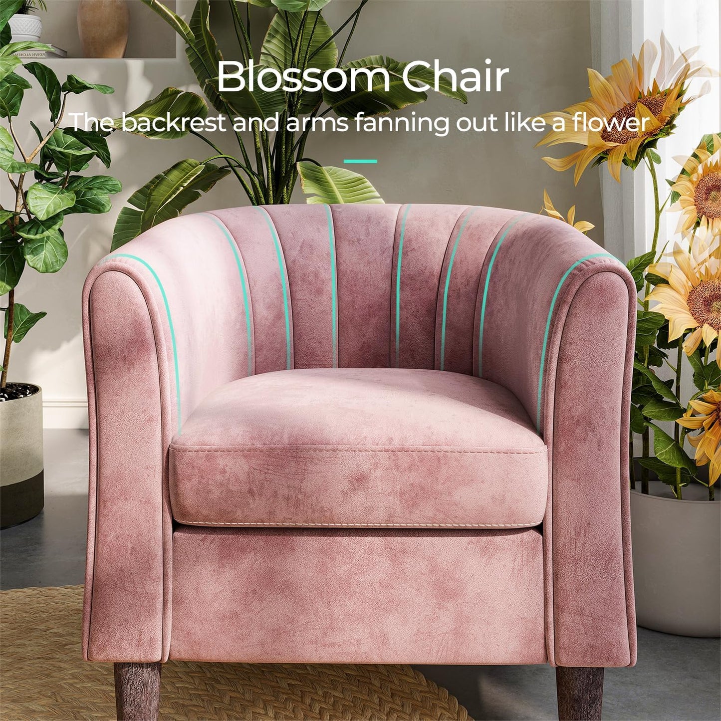 LINSY Accent Chair with Ottoman, Modern Barrel Chair Comfy Armchair with Footrest