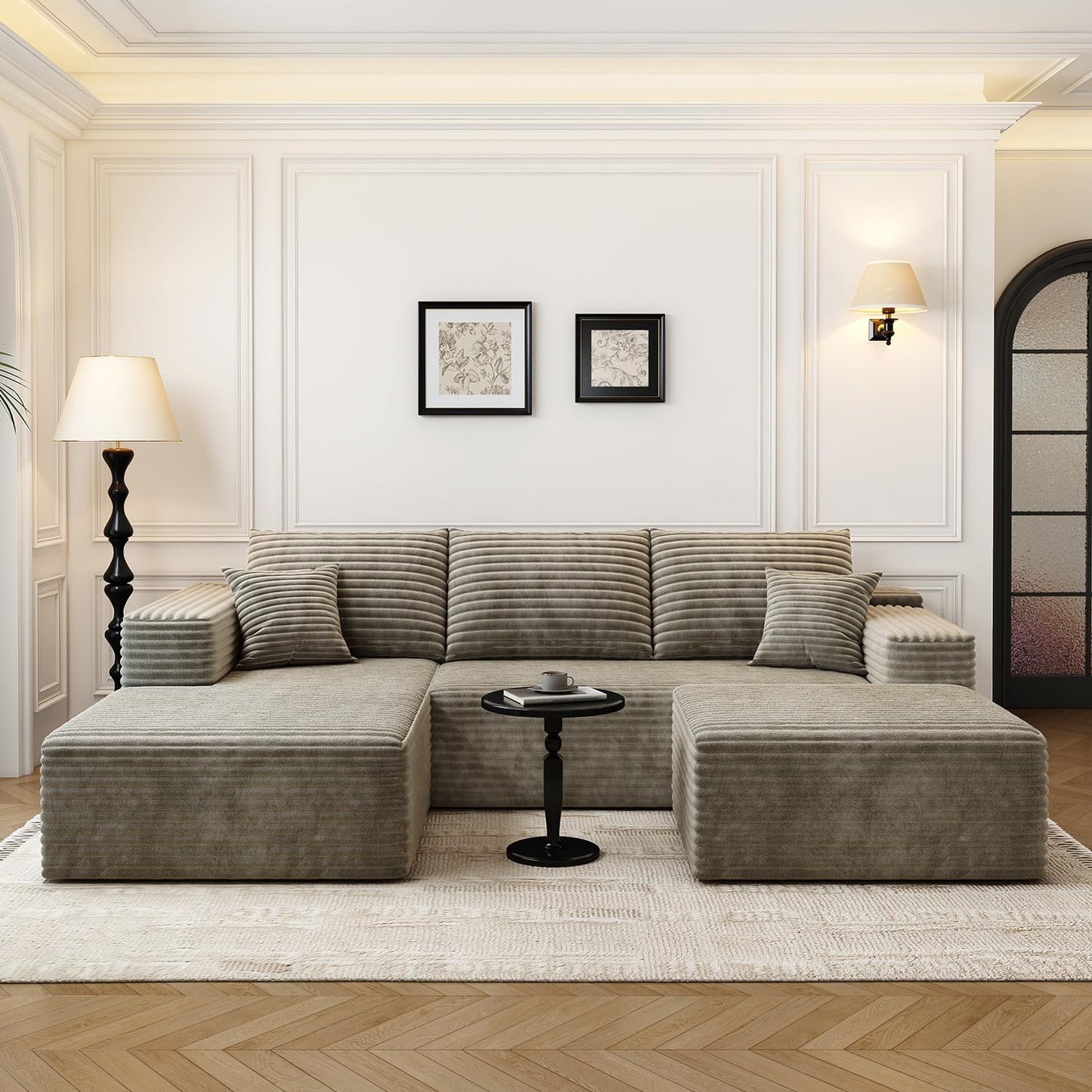 107.5" Cloud Modular Sectional Sofa with 1 Ottoman,Modern Minimalist Upholstered Couches, Comfort U Shaped Sofa for Living Room,Deep Seat Corner Couch,No Assembly Required (Black,Left Facing Chaise)