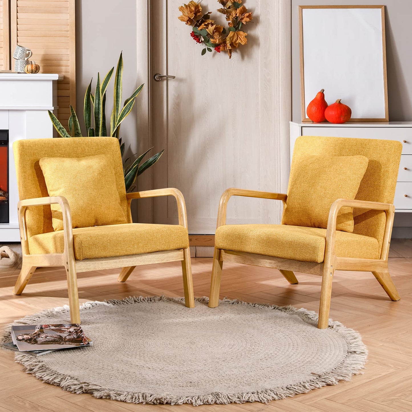 ELUCHANG Mid-Century Modern Accent Chair With Lumbar Pillow, Upholstered Armchair