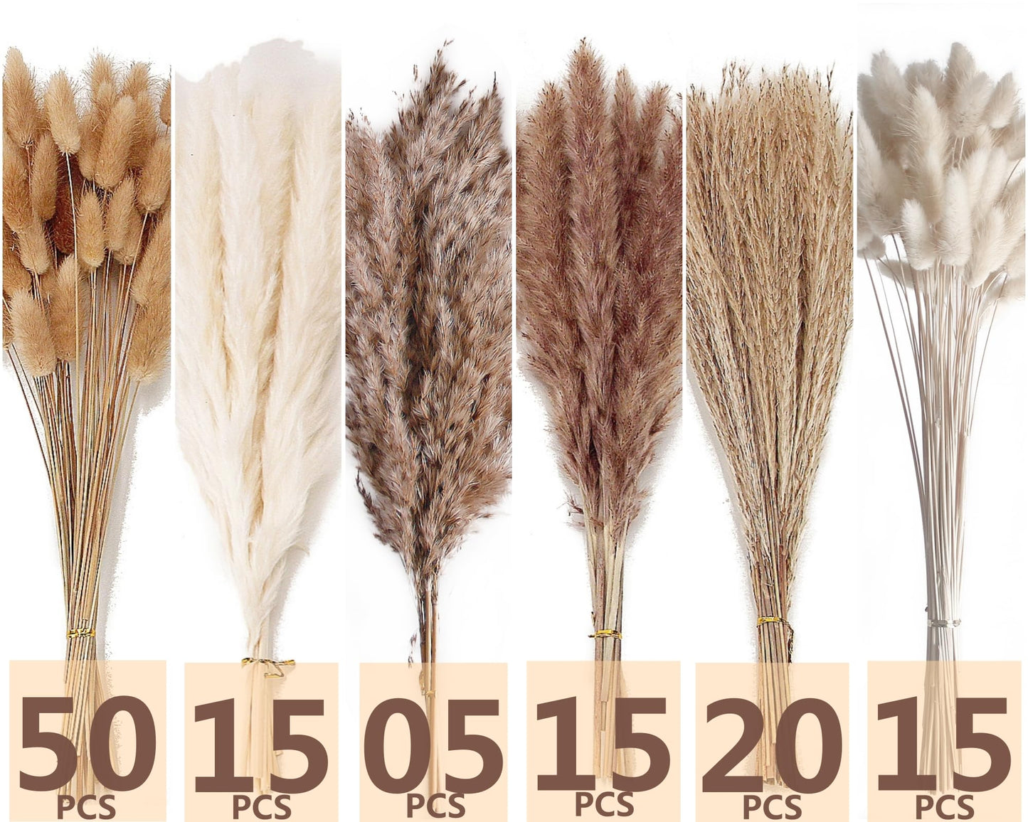 Dried Pampas Grass Decor, 100 Stems Pampas Grass Contains Bunny Tails Dried Flowers