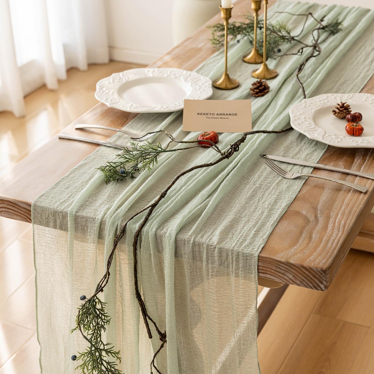 Keketo Fall Table Runner Terracotta Rust Gauze 120 Inch 10 FT Rustic Burnt Orange Cheese Cloth for Wedding Baby Bridal Shower Party Centerpiece Sheer Thanksgiving Fall Decorations