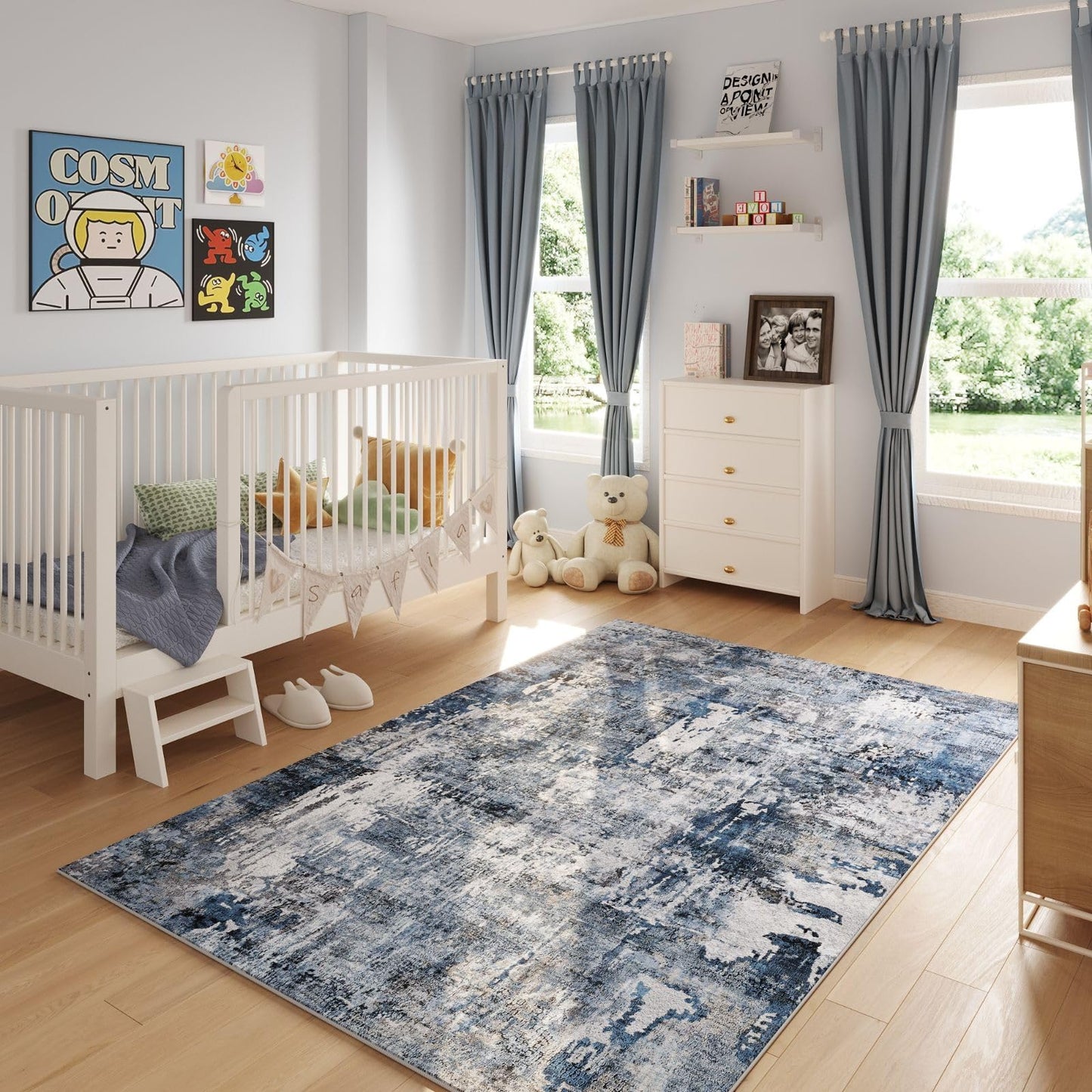 Washable Rug Boho Soft Abstract Pattern Non-Slip Area Rug 5x7 Non-Shedding Faux Wool Vintage