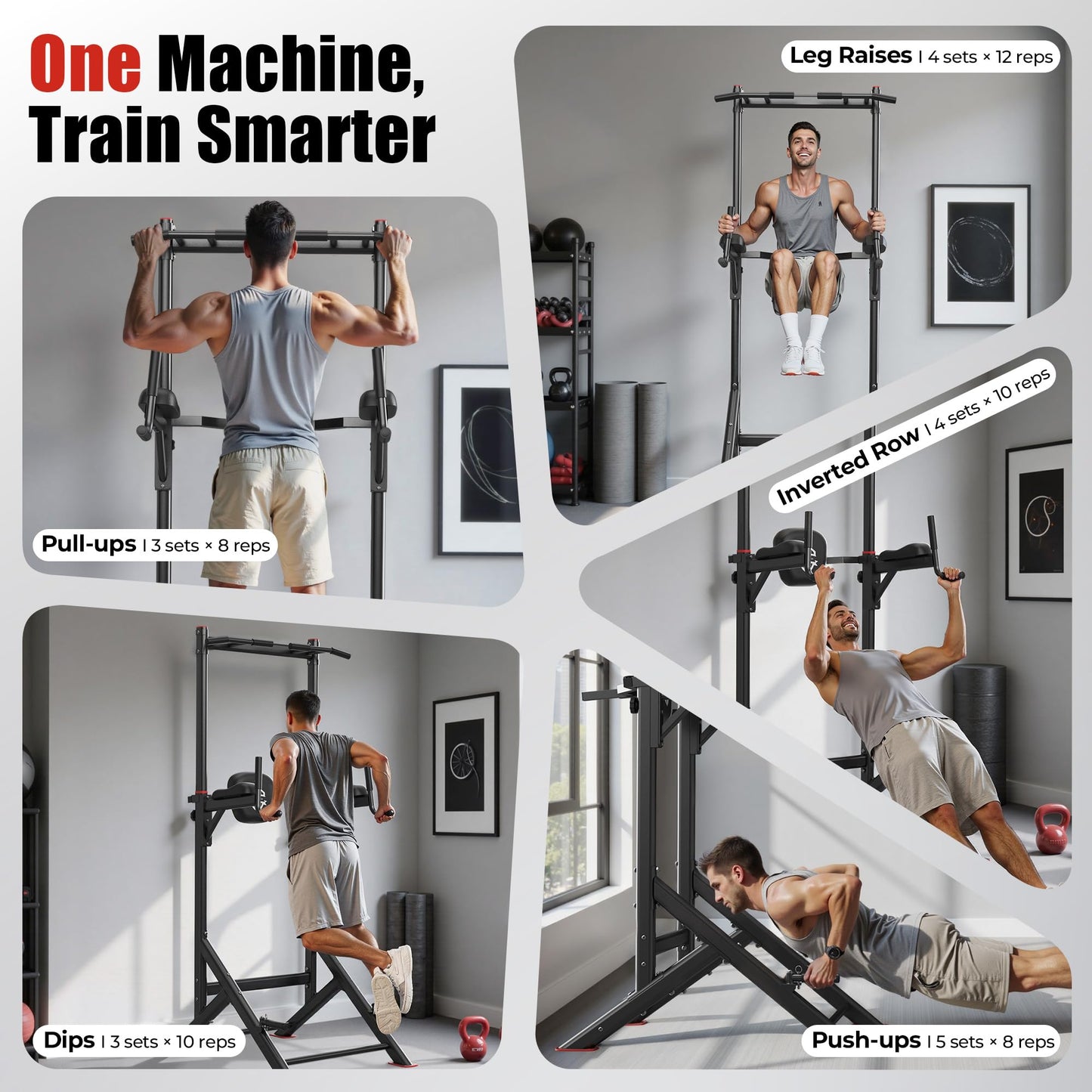 Sportsroyals Power Tower Pull Up Dip Station Assistive Trainer Multi-Function Home Gym Strength Training Fitness Equipment 440LBS