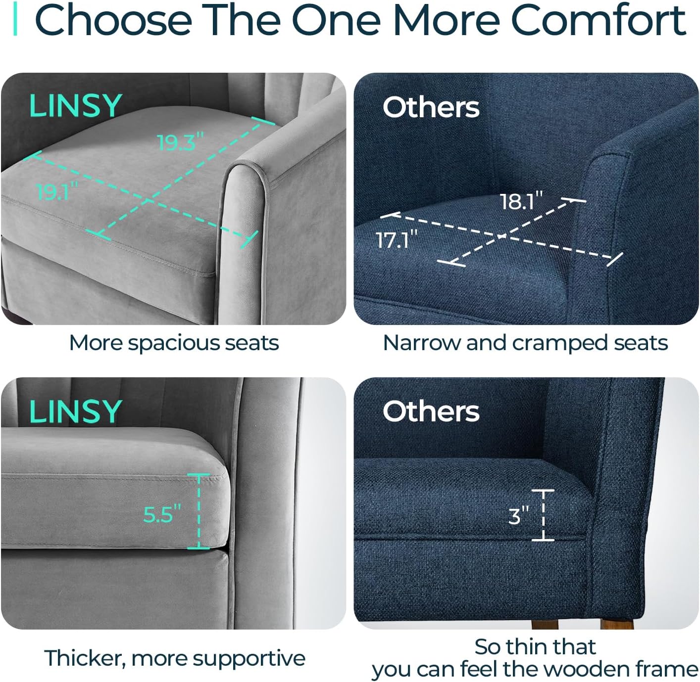 LINSY Accent Chair with Ottoman, Modern Barrel Chair Comfy Armchair with Footrest
