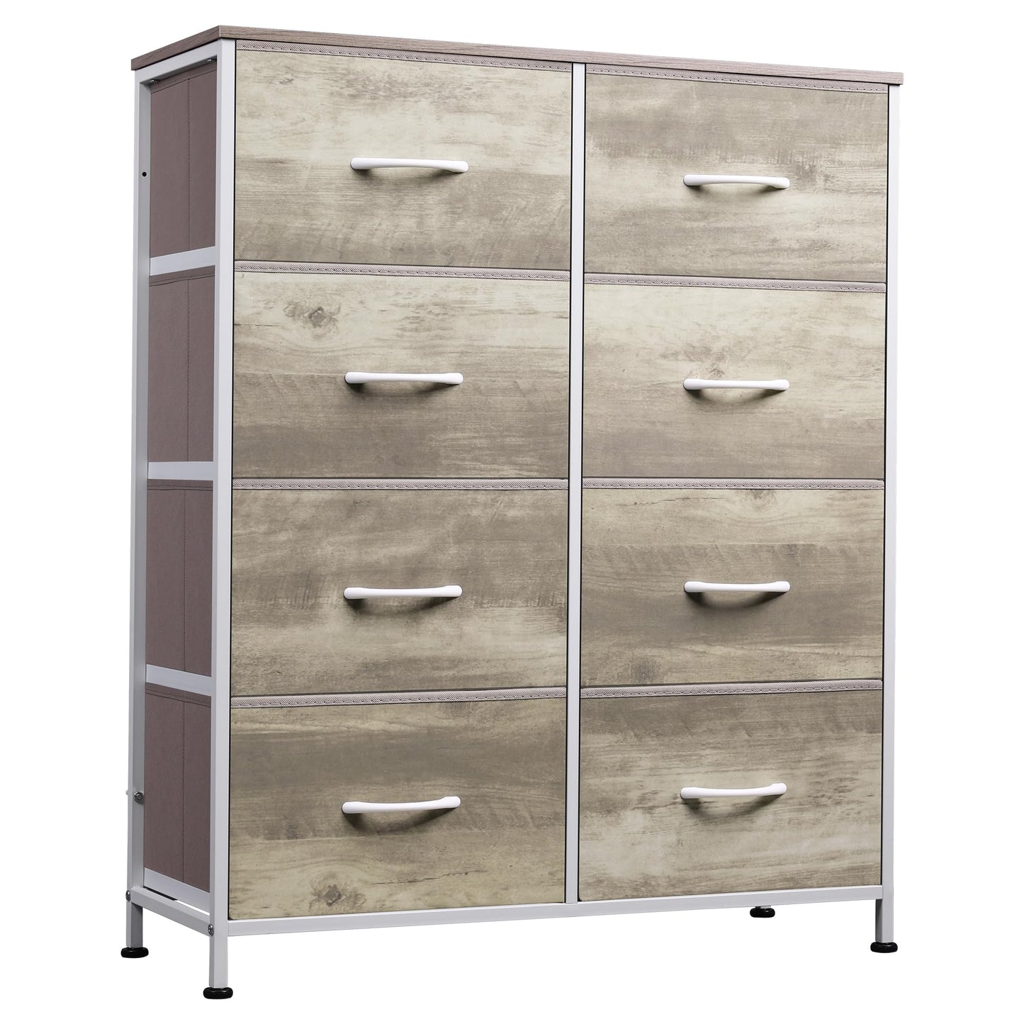 Fabric Dresser for Bedroom, Tall Dresser with 8 Drawers, Storage Tower with Fabric Bins, Double Dressers, Chest of Drawers for Closet, Living Room, Hallway, Dorm, Rustic Brown Wood Grain Print