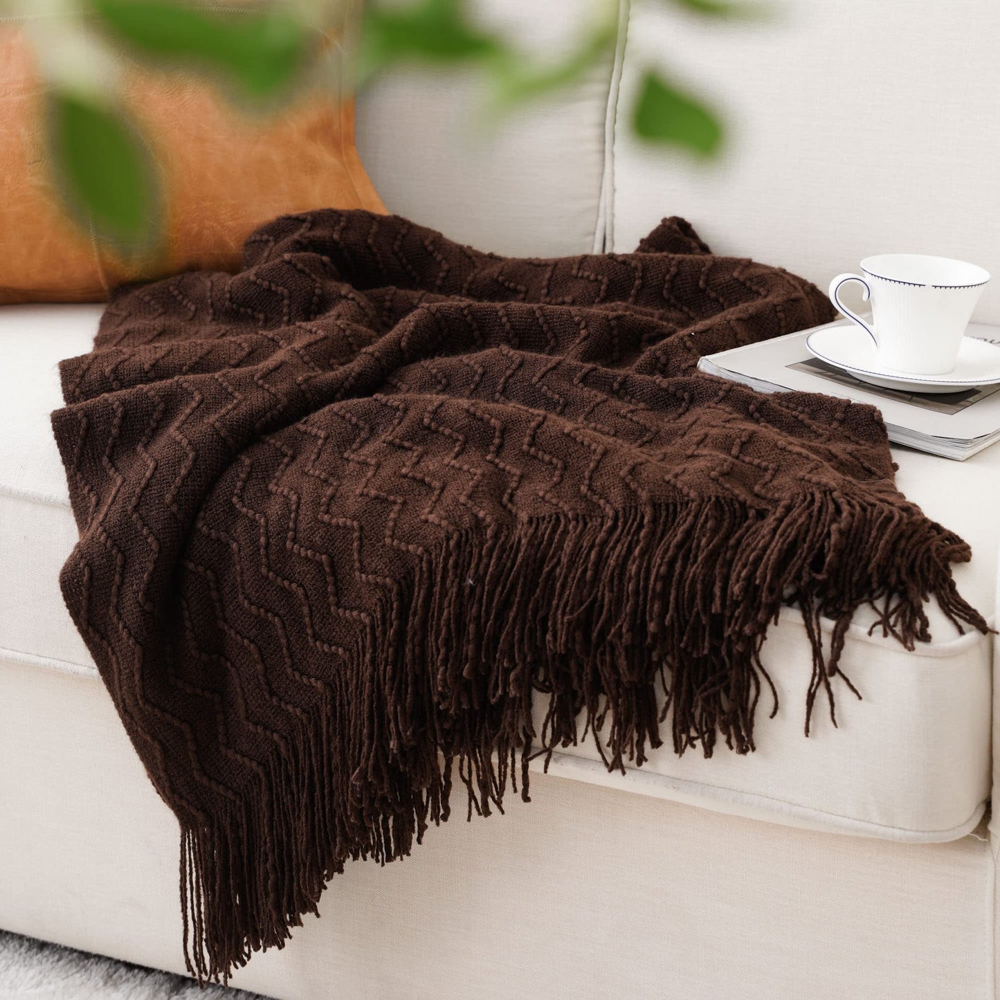 BATTILO HOME Burnt Orange Throw Blanket for Couch, Decorative Fall Throw Blanket with Tassels Halloween Throw Fall Decor, 50"x60"
