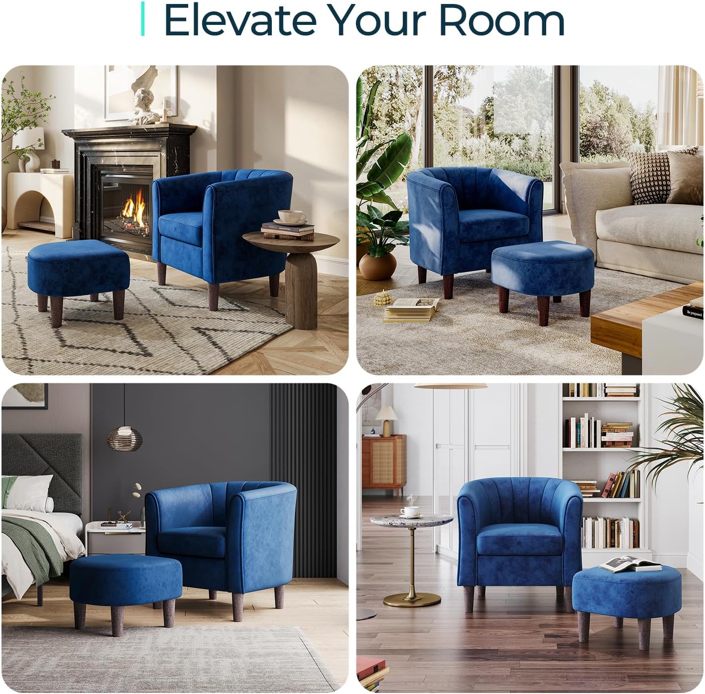 LINSY Accent Chair with Ottoman, Modern Barrel Chair Comfy Armchair with Footrest