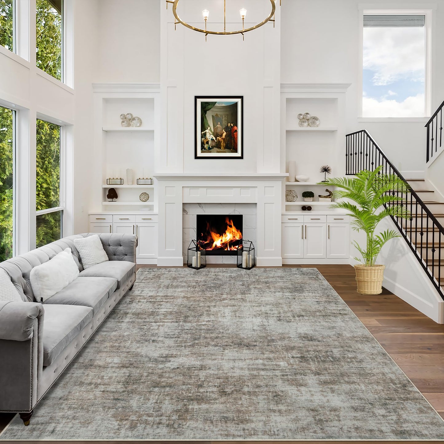 Soft Modern Abstract Living Room Rug Soft Anti-Skid Thin Carpet 9x12 Area Rugs Washable Rug: Indoor Floor Non-Shedding Carpets