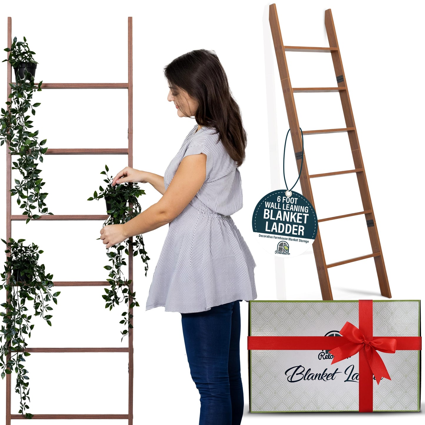 Rustic Decorative Farmhouse Blanket Storage, Quilt Rack, Ladder Shelf, Easy Assembly