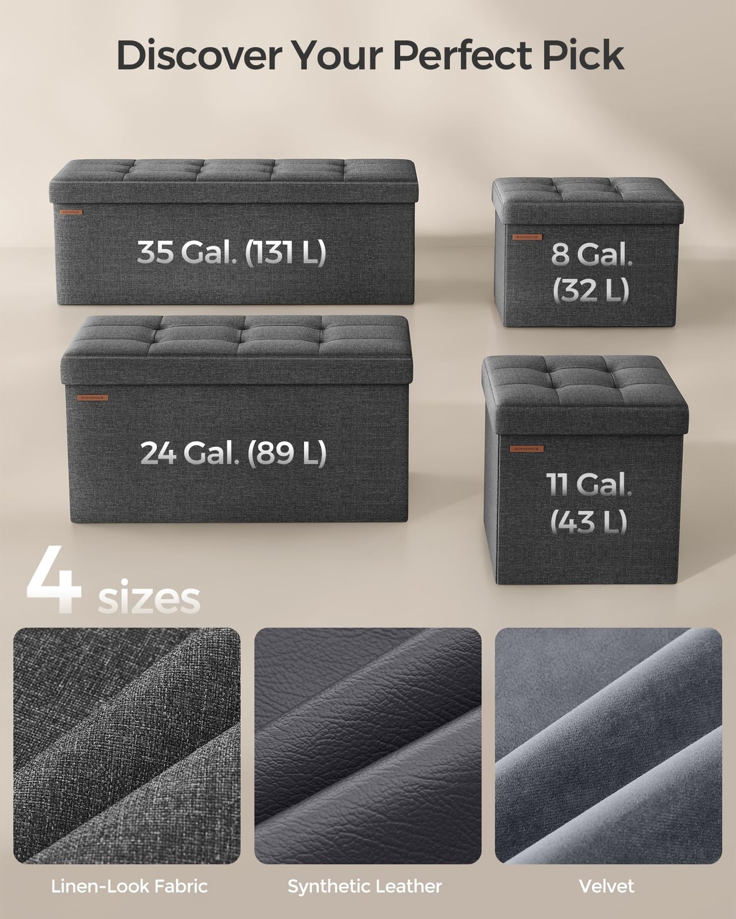 SONGMICS MAZIE Collection - 43 Inches Folding Storage Ottoman Bench, Ottoman Foot Rest, End of Bed Bench, Storage Chest, Load 660 lb, for Living Room, Bedroom, Entryway, Midnight Blue ULSF77IN