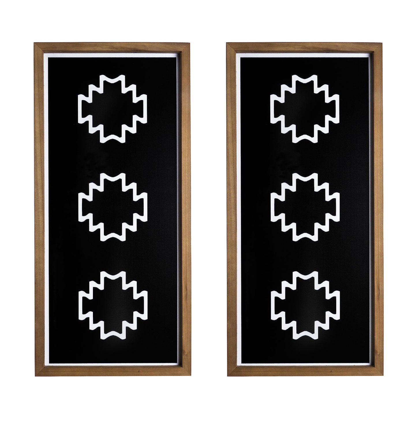 2 Pcs Western Aztec Wall Decor With Wood Framed, 20.9x9.8 Inch Wooden Southwestern Boho Wall Art, Native American Living Room Bedroom Guest Bathroom Rustic Decorations for Home