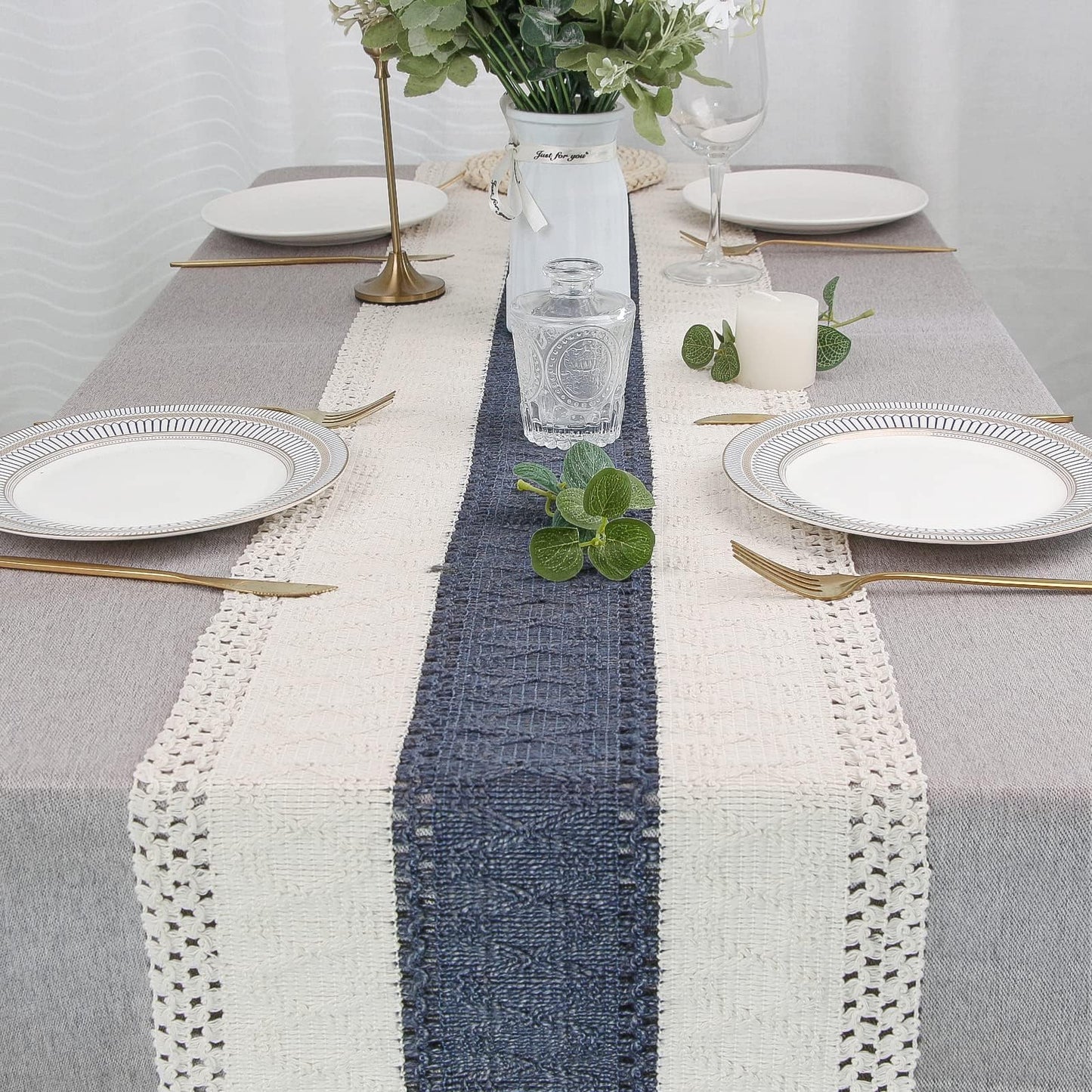 FEXIA Boho Table Runner for Fall Home Decor with Tassels 72 Inches Long Farmhouse Rustic Table Runner (12x72 Inches)
