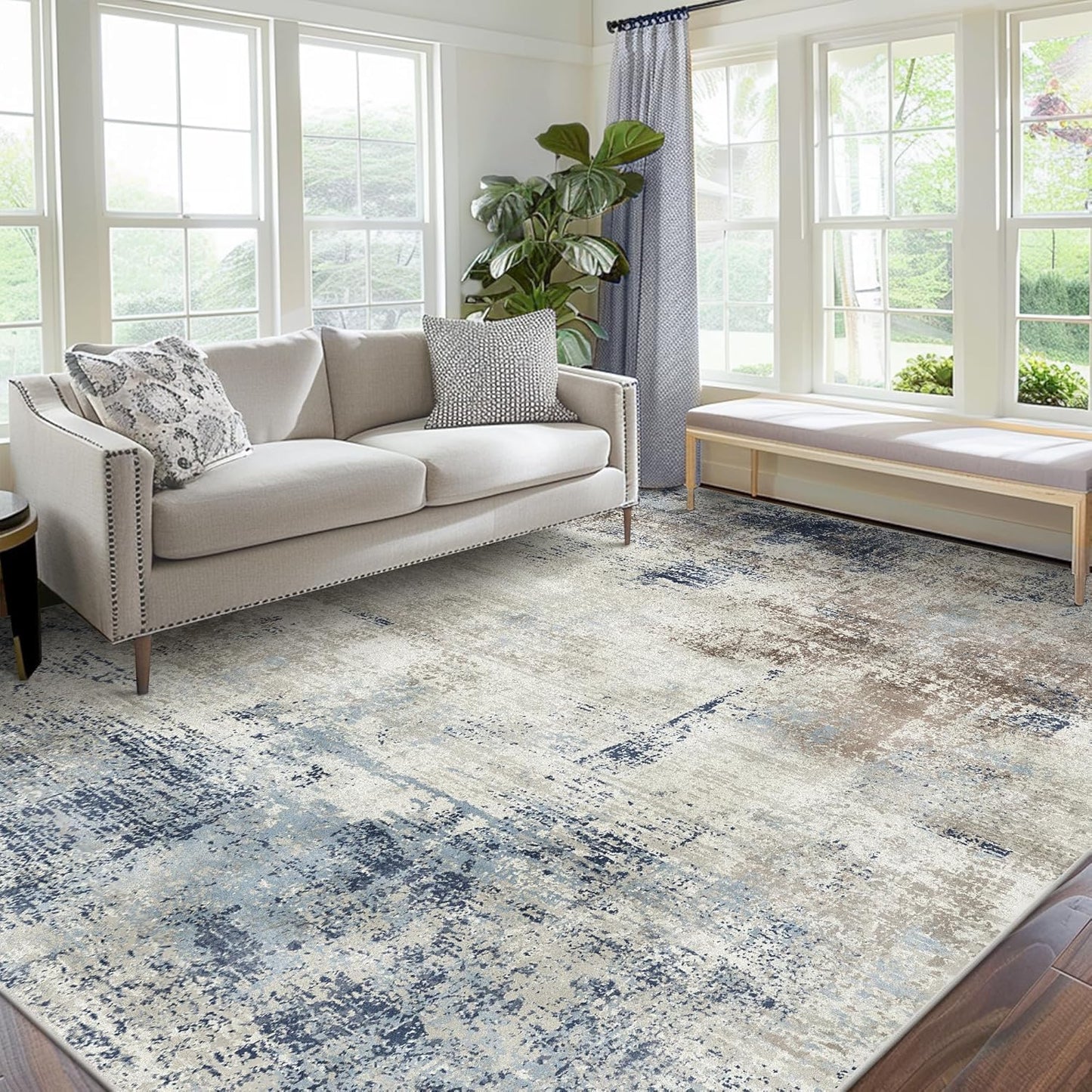Area Rugs 5x7 for Living Room Bedroom, Modern Abstract Machine Washable Large Light Green Rug Soft