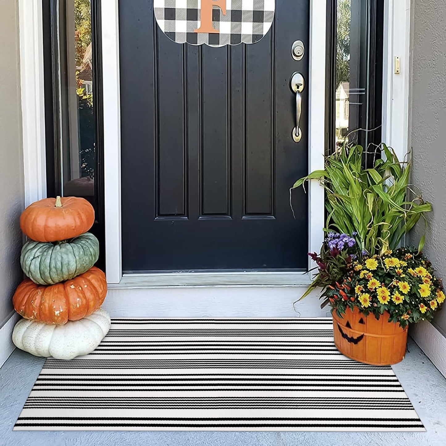 Thanksgiving Black & White Outdoor Rug for Home Decor Products