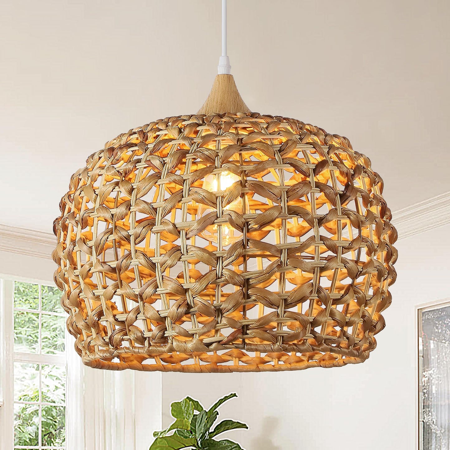 Rattan Pendant Lights, Large Wicker Chandelier Hand-Woven Boho Pendant Light Rattan Basket Hanging Light