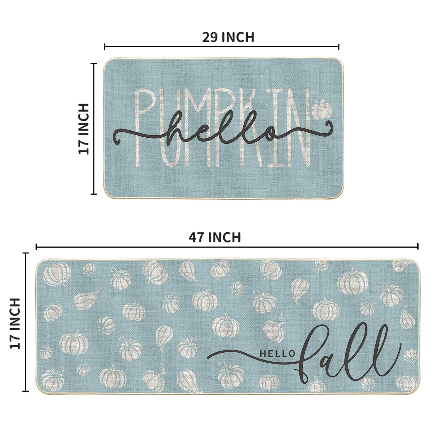 Artoid Mode Orange Hello Pumpkin Fall Kitchen Mats Set of 2, Autumn Home Decor Low-Profile Kitchen Rugs for Floor - 17x29 and 17x47 Inch