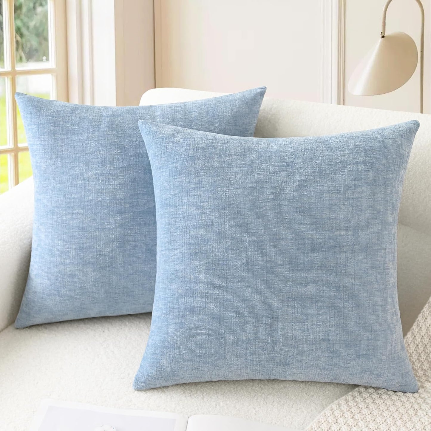 CaliTime Throw Pillow Covers Decorative 18 X 18 Inches Pack of 2 Cozy Chenille Cushion Cases for Couch Sofa Bed Living Room Home Teal