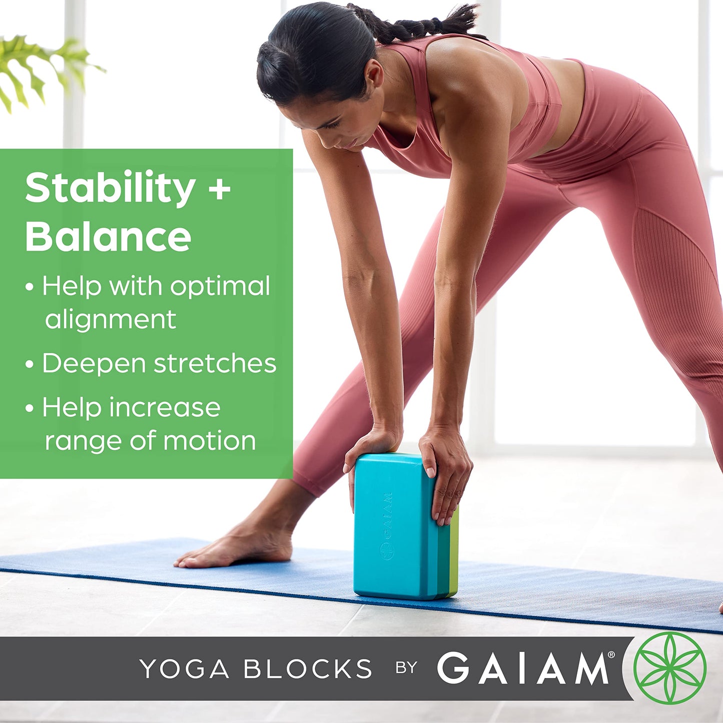 Gaiam Yoga Block - Supportive Latex-Free Eva Foam - Soft Non-Slip Surface with Beveled Edges for Yoga, Pilates, Meditation