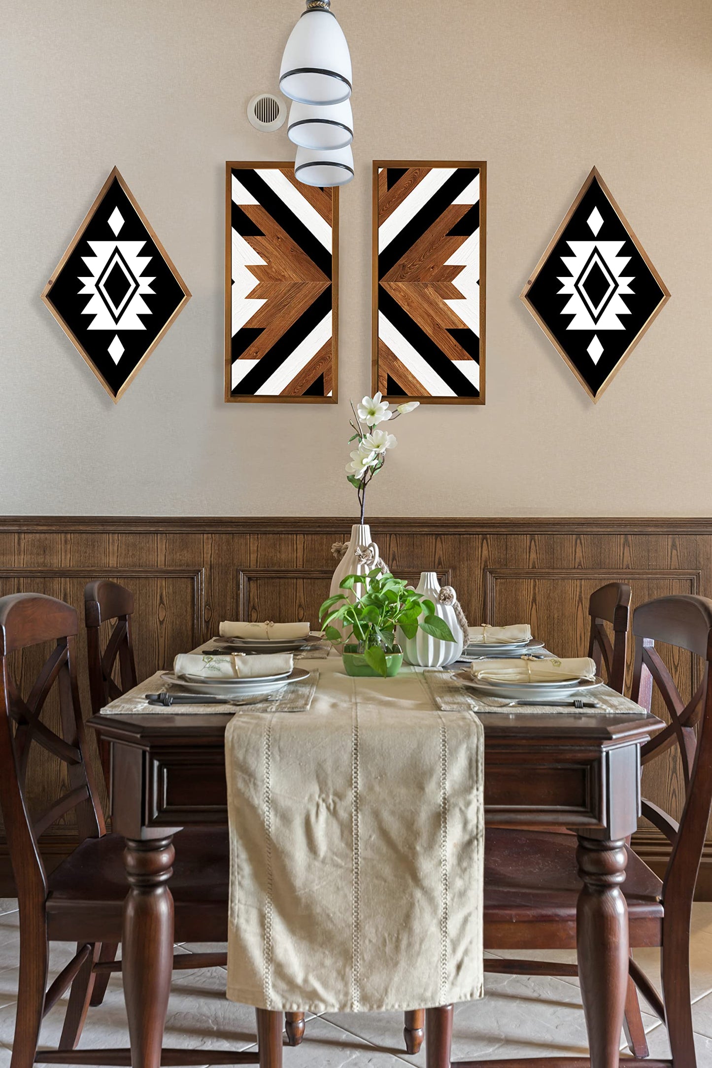 2 Pcs Western Aztec Wall Decor With Wood Framed, 20.9x9.8 Inch Wooden Southwestern Boho Wall Art, Native American Living Room Bedroom Guest Bathroom Rustic Decorations for Home