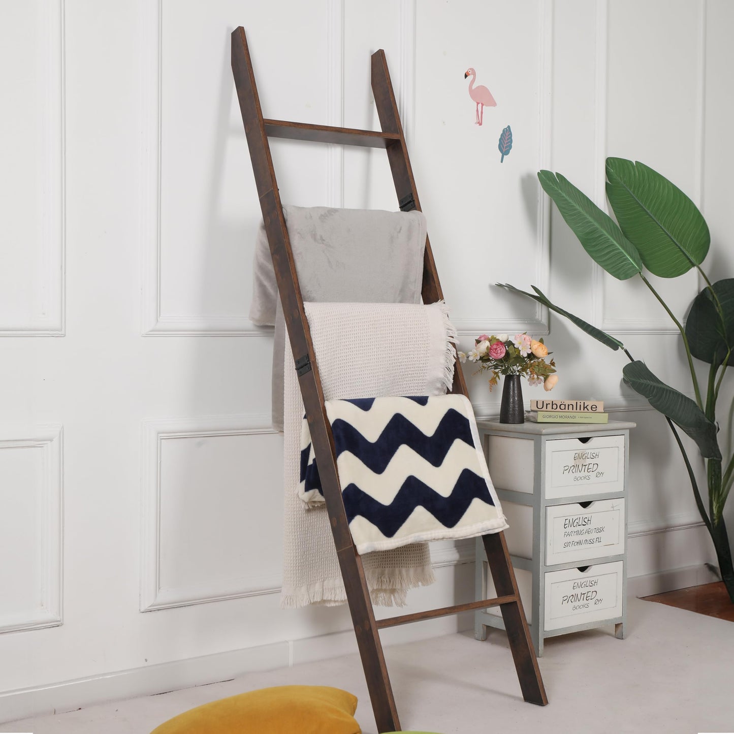 Rustic Decorative Farmhouse Blanket Storage, Quilt Rack, Ladder Shelf, Easy Assembly